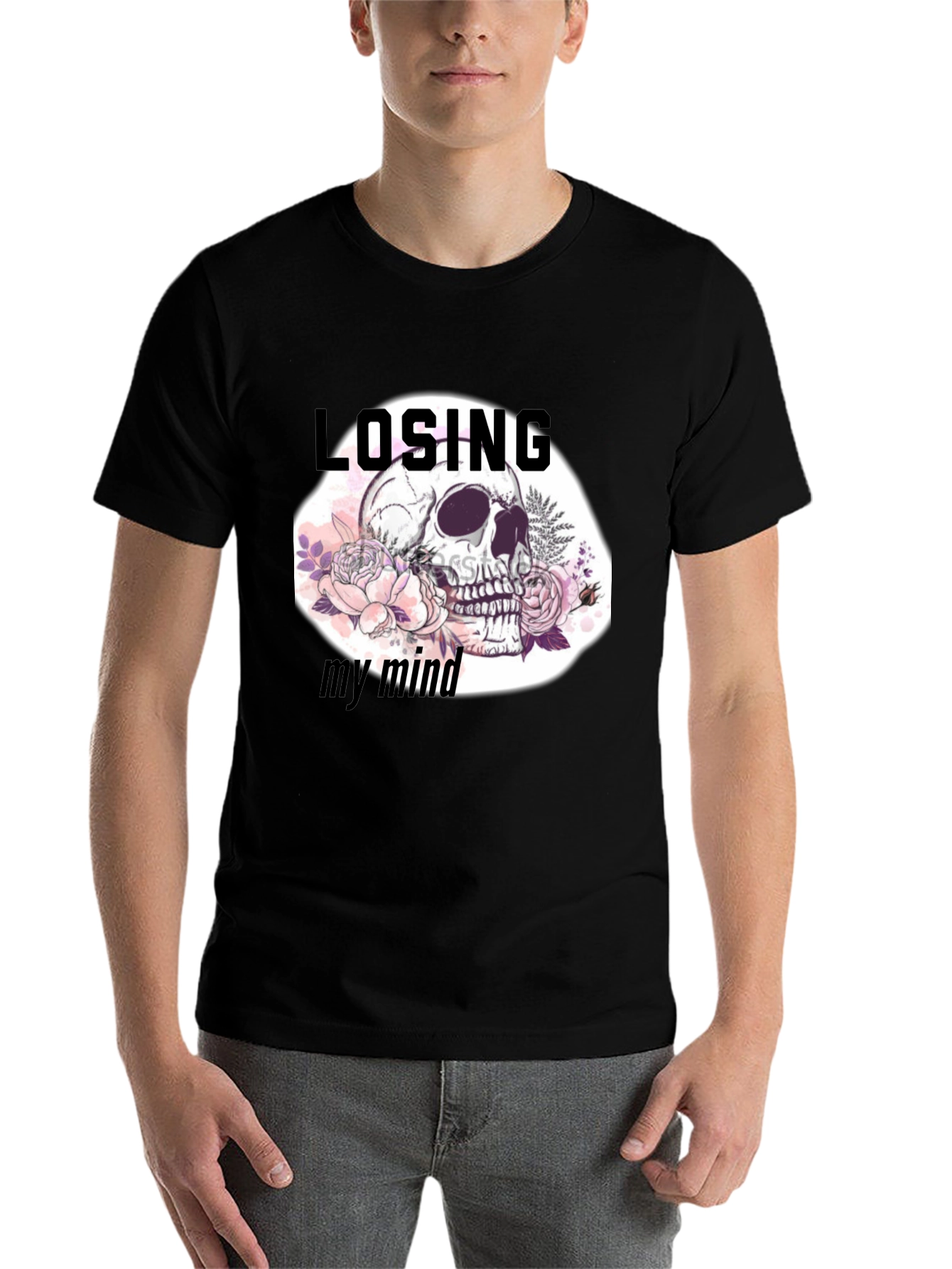 Black Losing My Mind Skull Graphic T-Shirt view 7