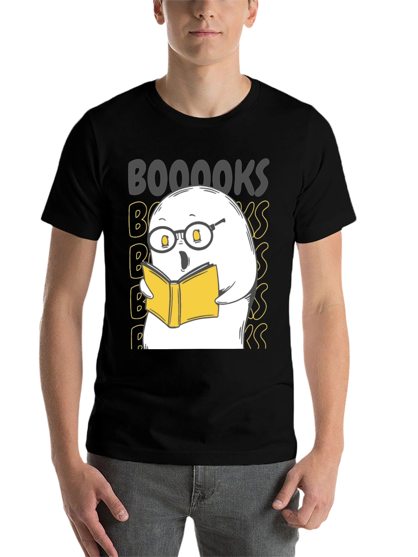 Black Funny Ghost Reading Book T-Shirt - BOOOOOKS! view 7