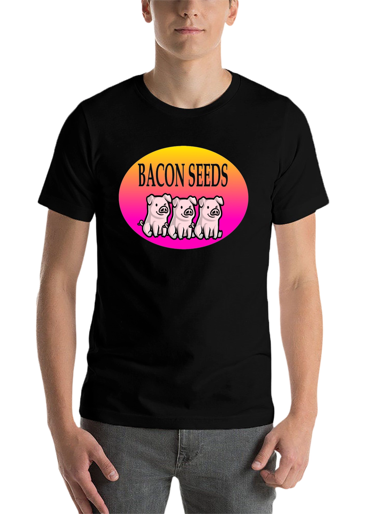 Black Bacon Seeds Pig T-Shirt - Cute Cartoon Design view 7