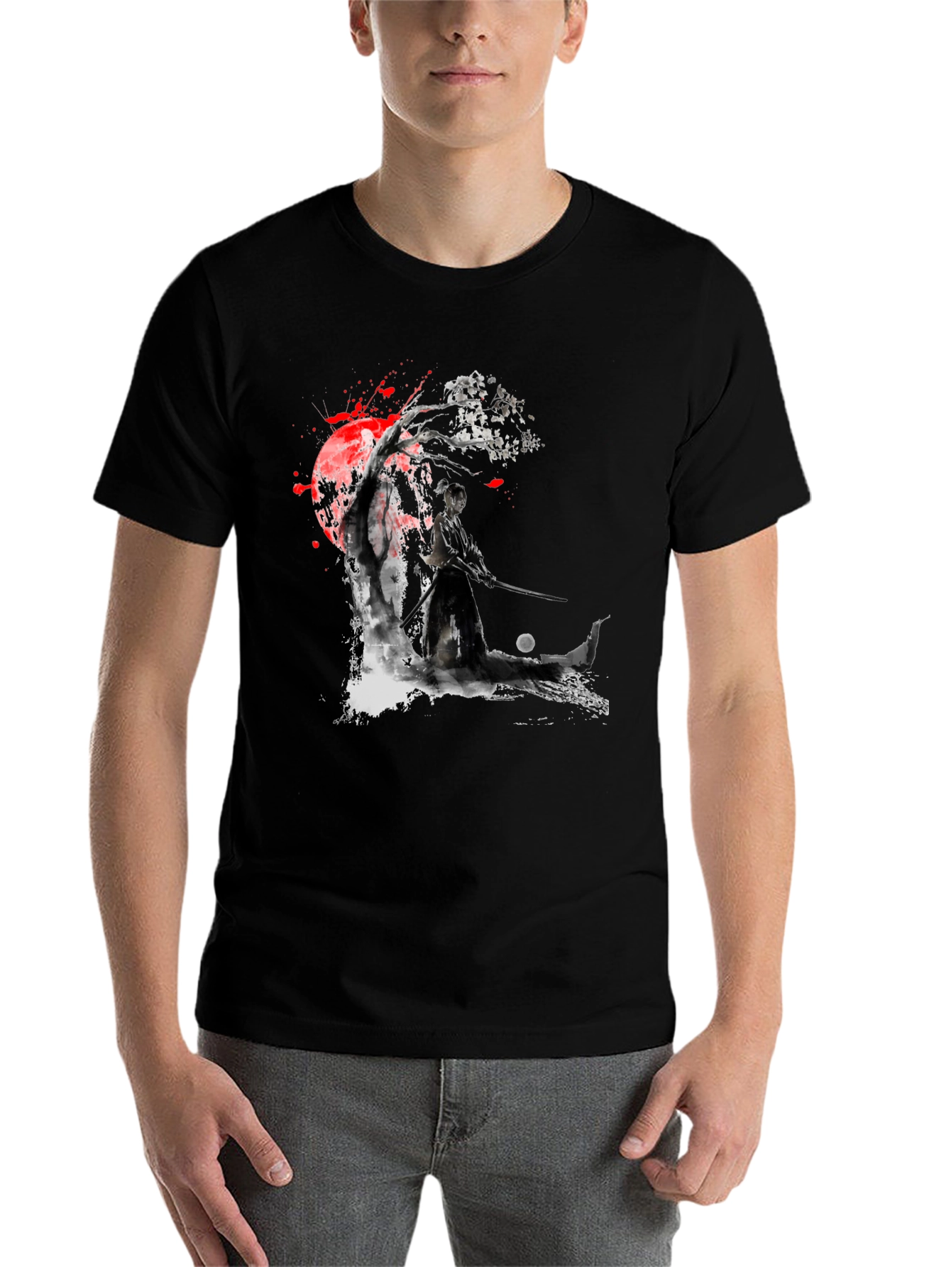 Black Samurai Warrior Graphic Black T-Shirt view 7