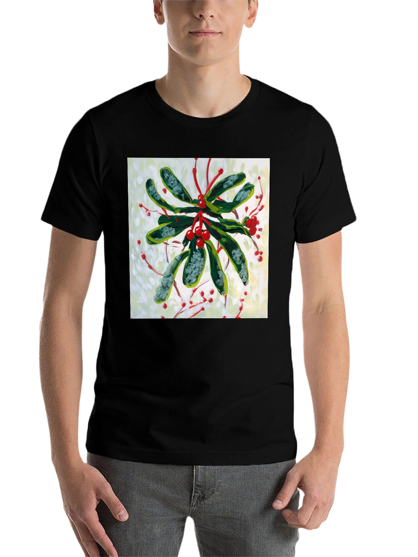 Black Mistletoe Graphic Tee - Holiday Style view 7