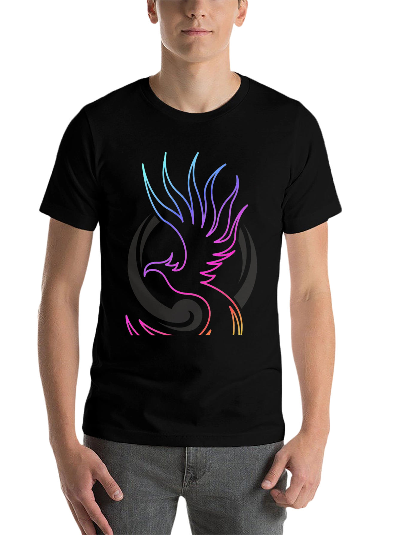 Black Neon Phoenix Graphic Black T-Shirt view 7