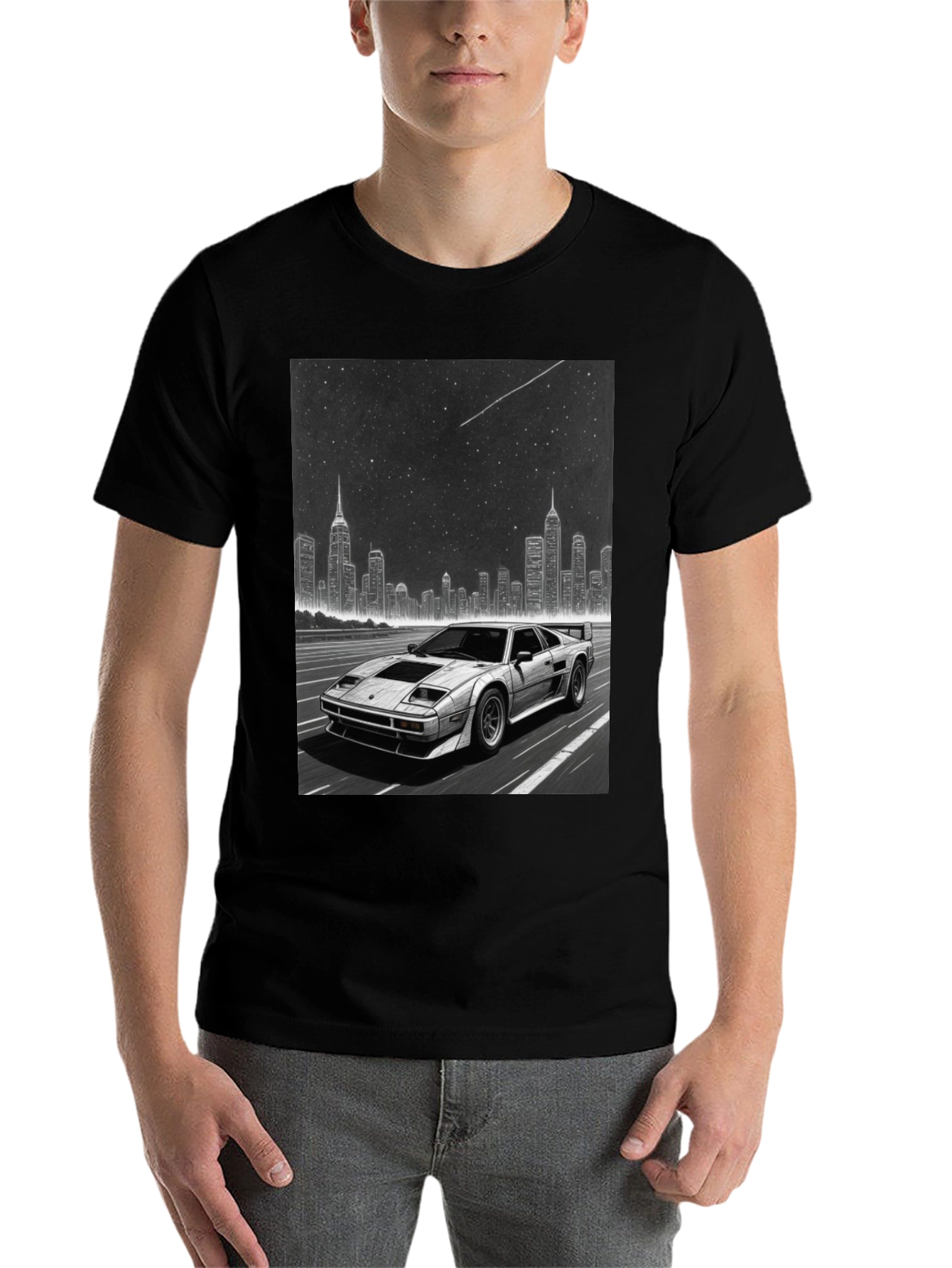 Black Retro Car & Cityscape Graphic Tee - Black view 7