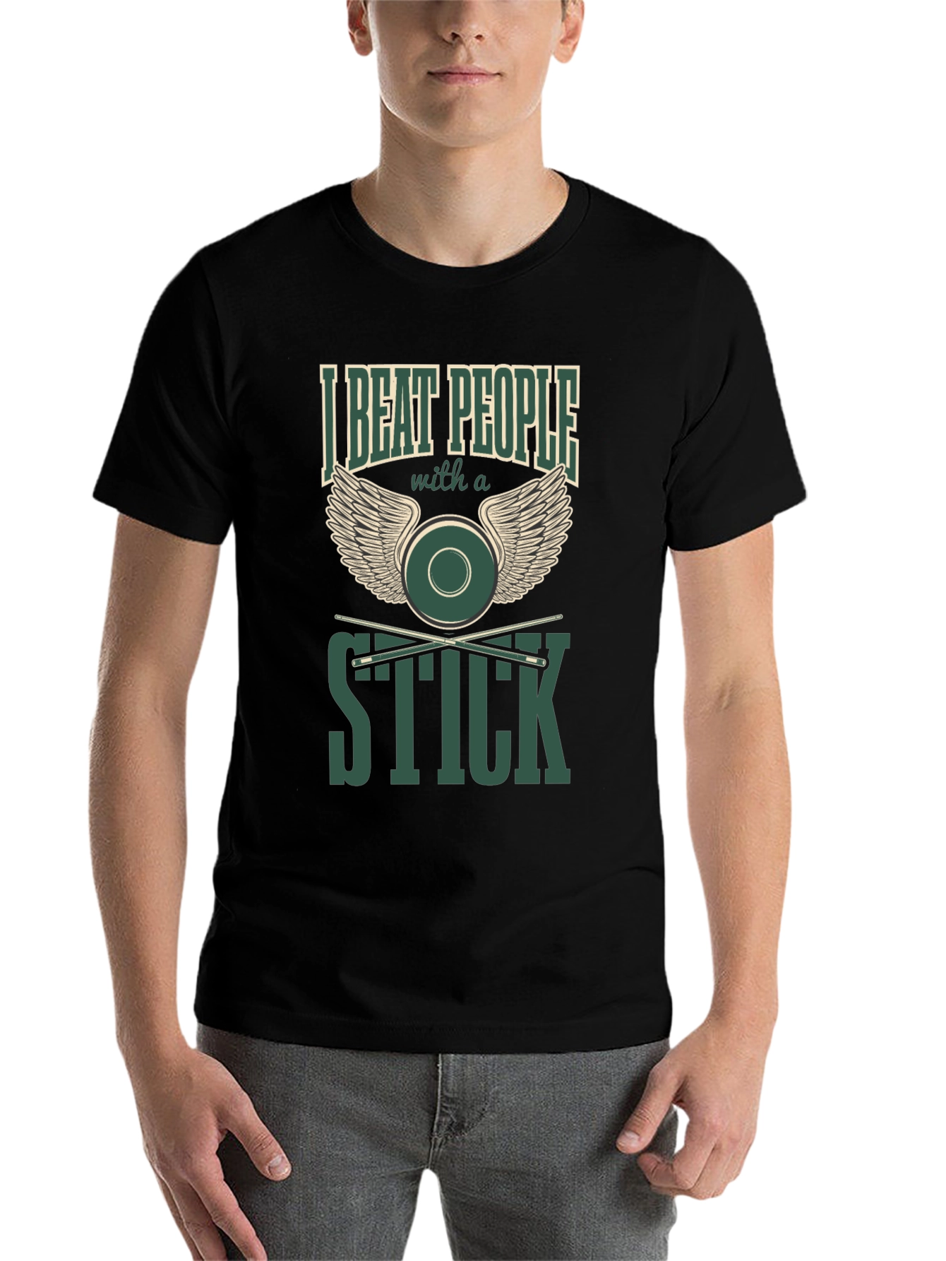I Beat People with a Stick Funny Billiards T-Shirt - 7