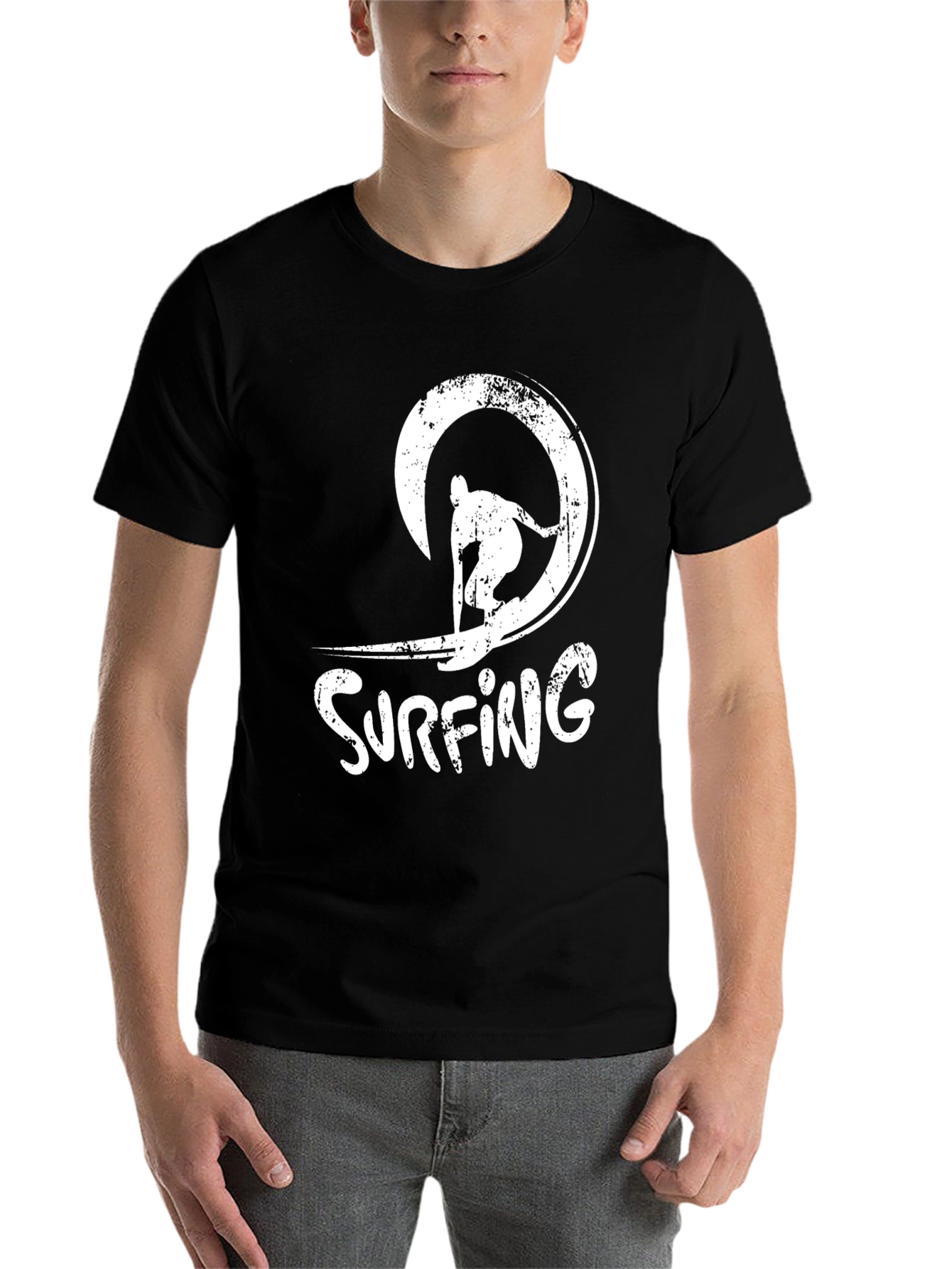 Black Surfing Wave Graphic Black T-Shirt view 7