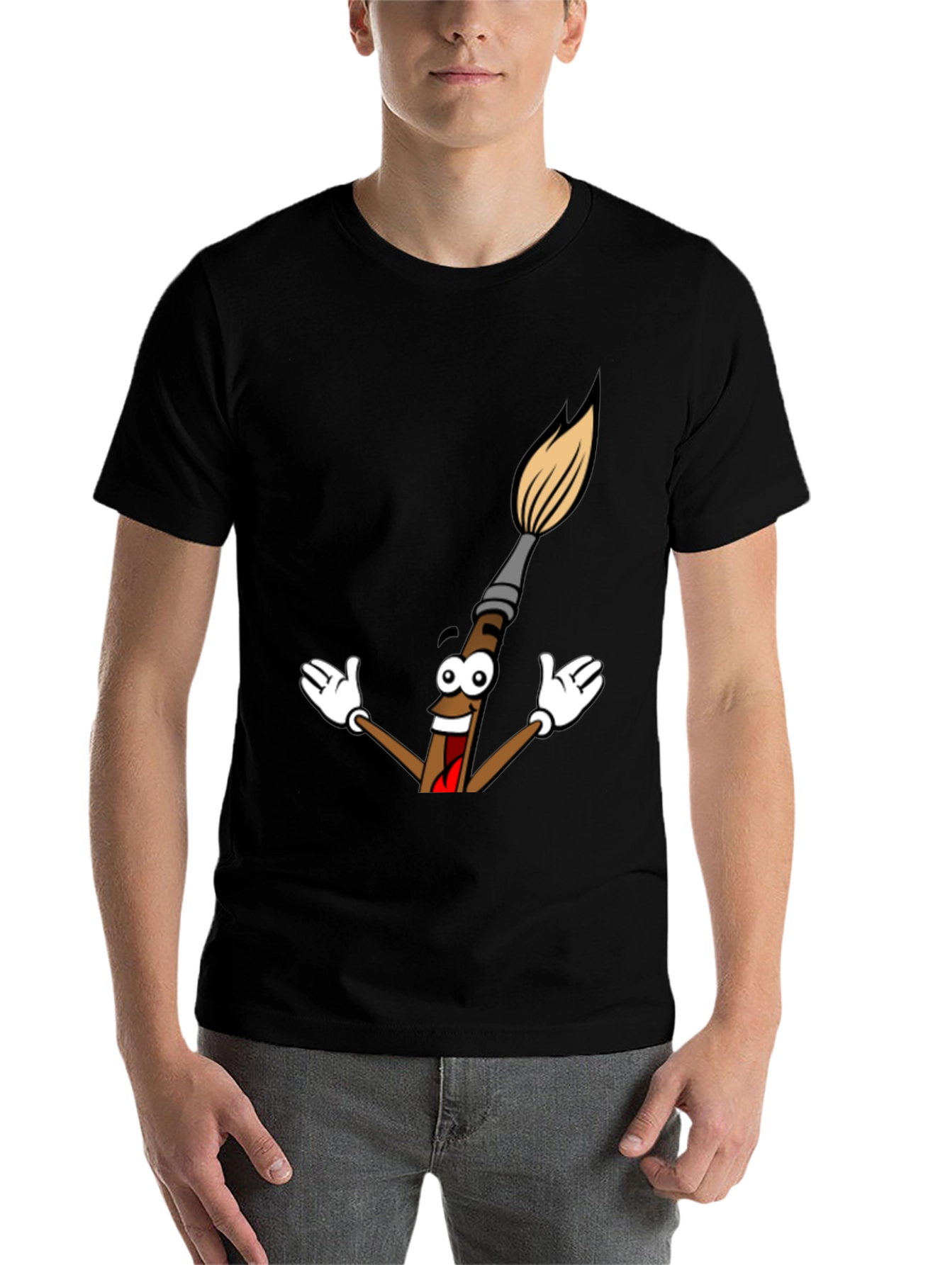 Black Cartoon Paintbrush Graphic Tee - Black view 7