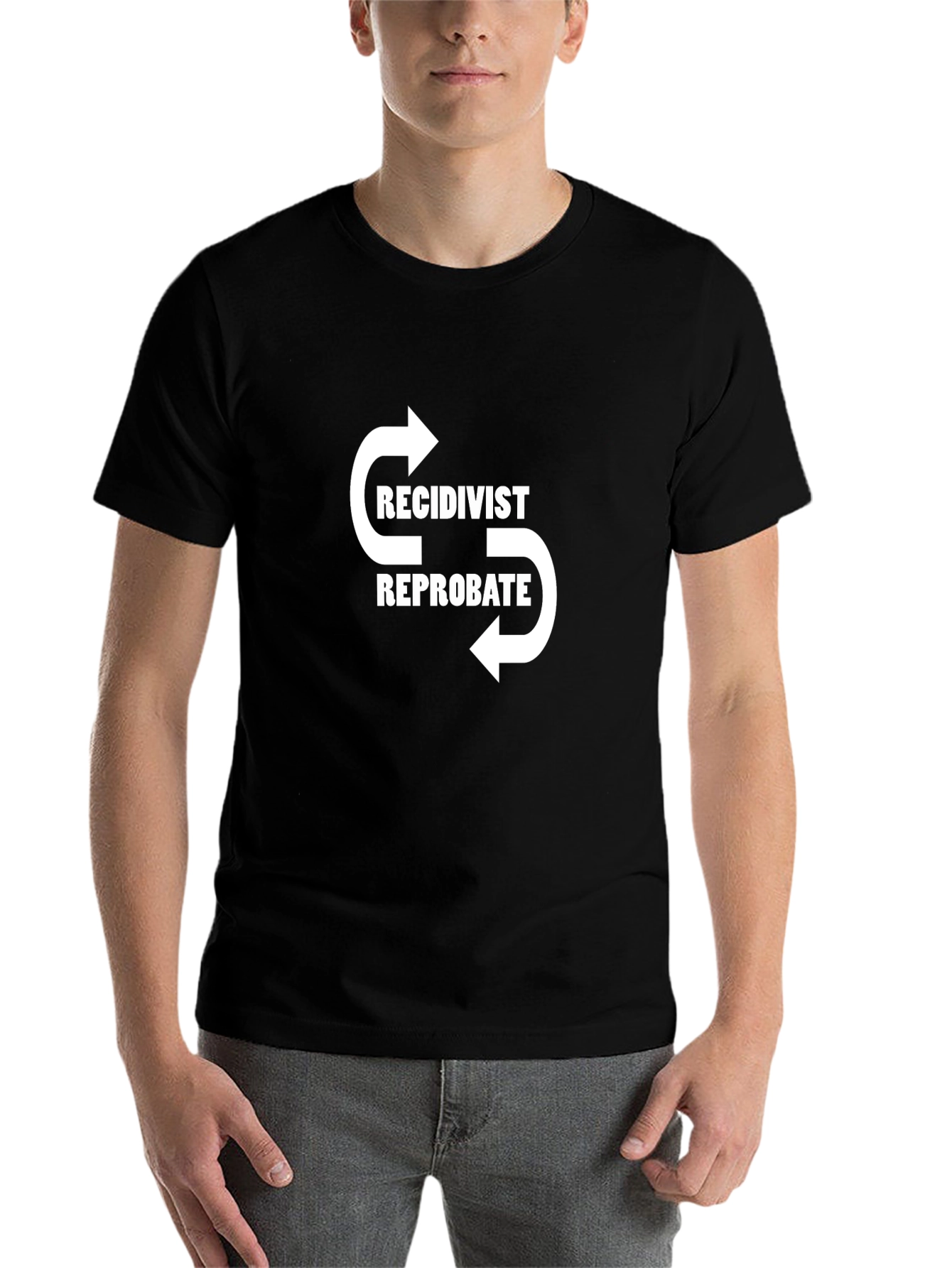 Black Recidivist Reprobate T-Shirt - Black Crew Neck Graphic Tee view 7