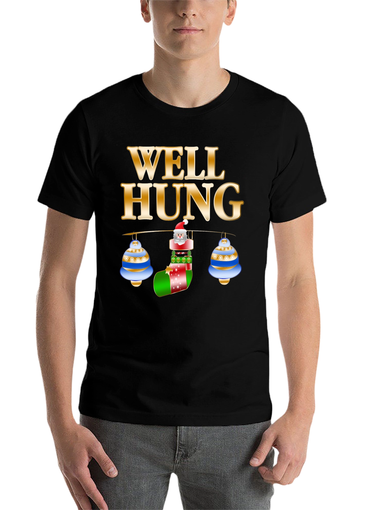 Black Well Hung Santa Christmas T-Shirt view 7