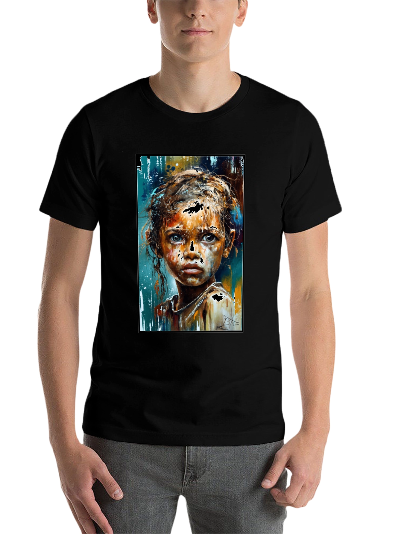 Black Expressive Portrait Graphic Black T-Shirt view 7