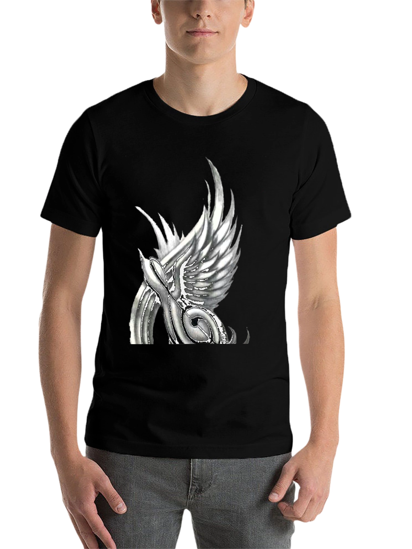 Black Winged Music Note T-Shirt - Unique Graphic Tee view 7