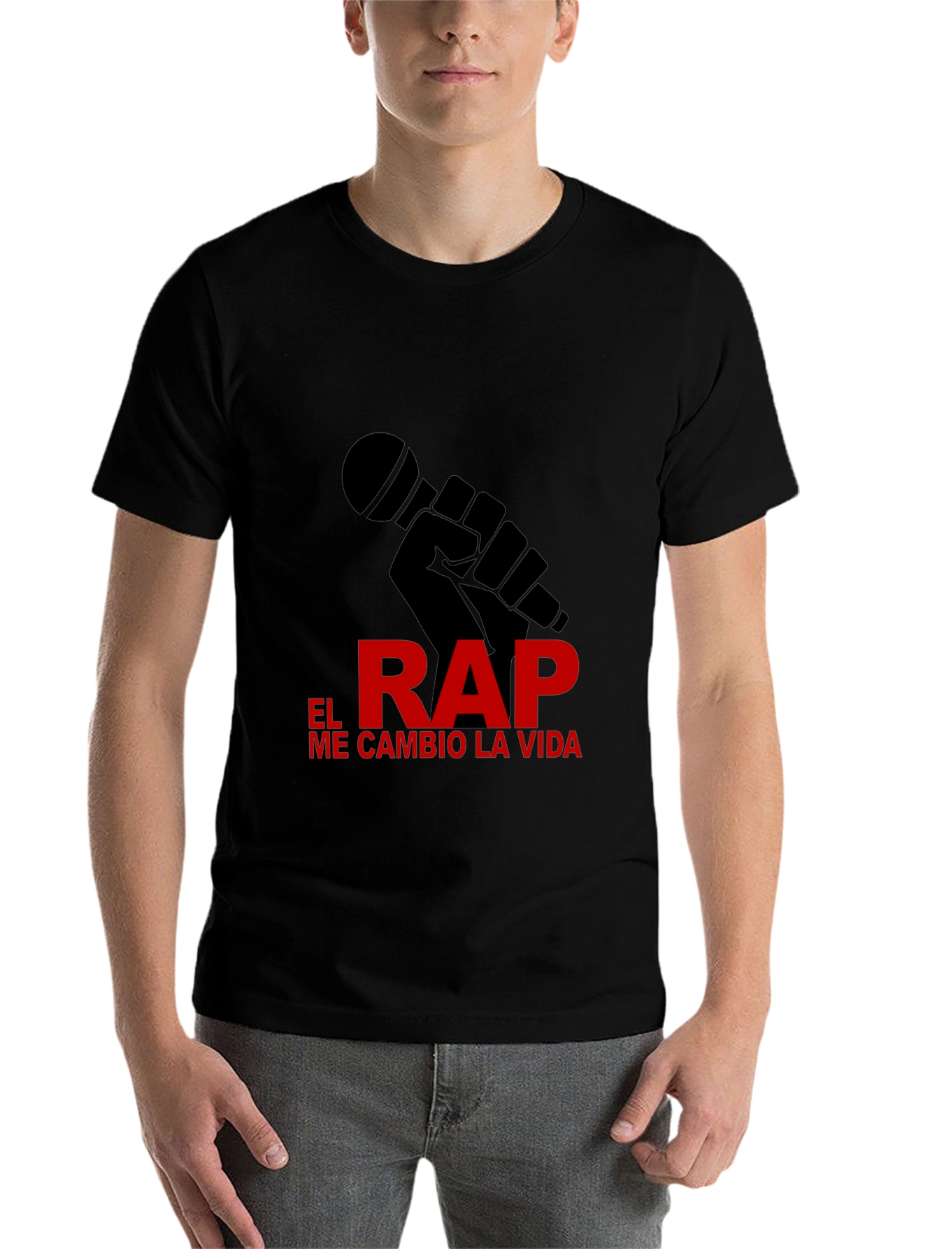 Black Rap Life Tee - "El Rap Me Cambio La Vida" Design T-Shirt view 7