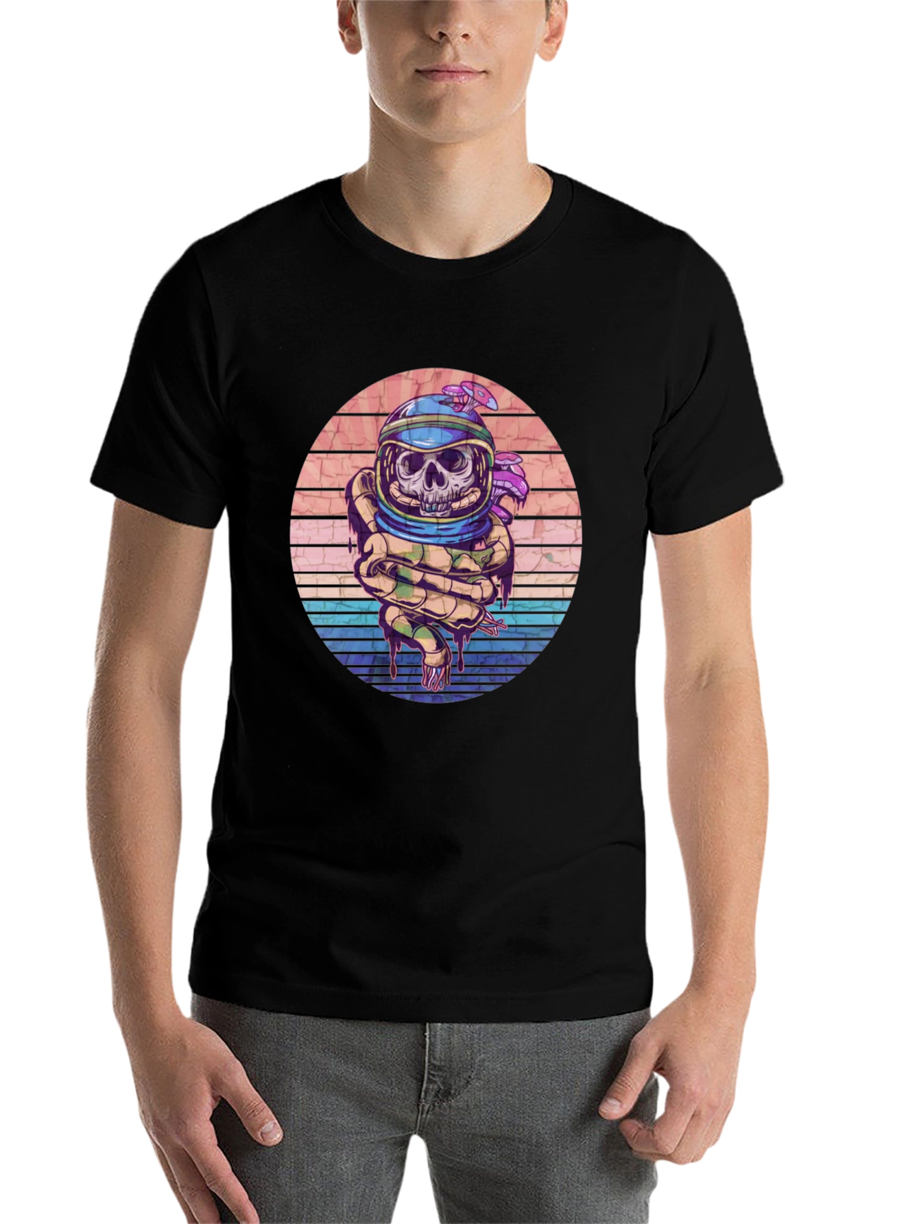 Black Retro Skull Astronaut Graphic Tee view 7