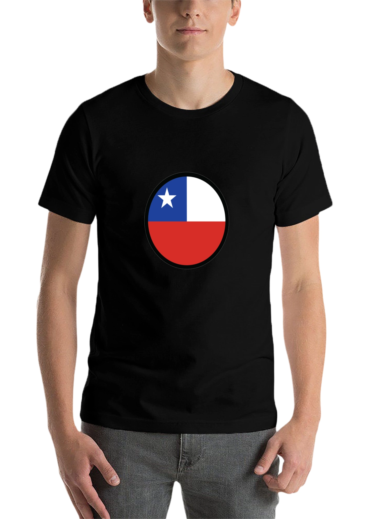 Black Chile Flag Circle Black T-Shirt view 7