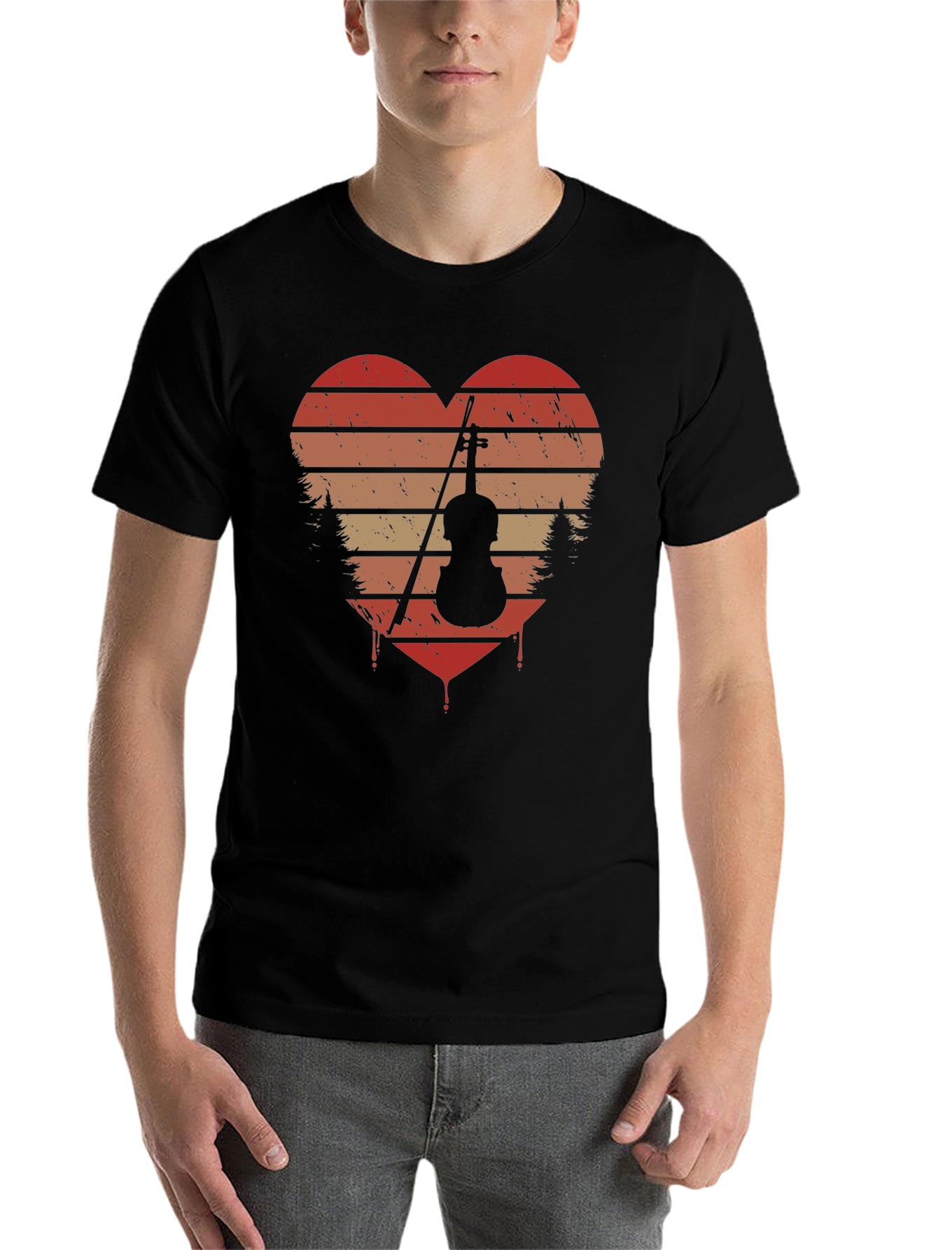 Black Vintage Violin Heart T-Shirt - Music Lover Tee view 7