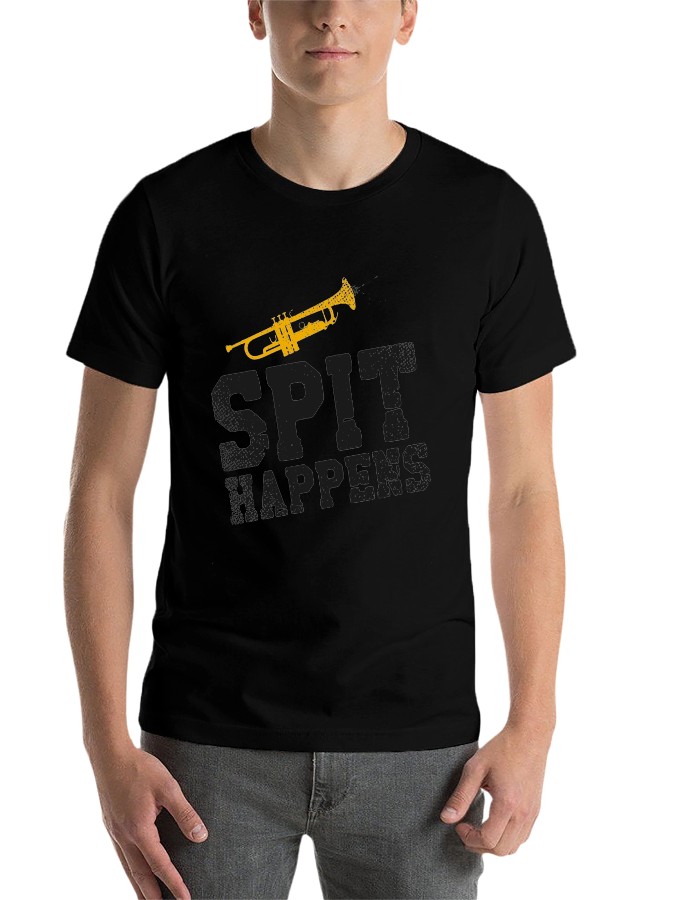 Black Spit Happens Trumpet T-Shirt - Musician Gift view 7