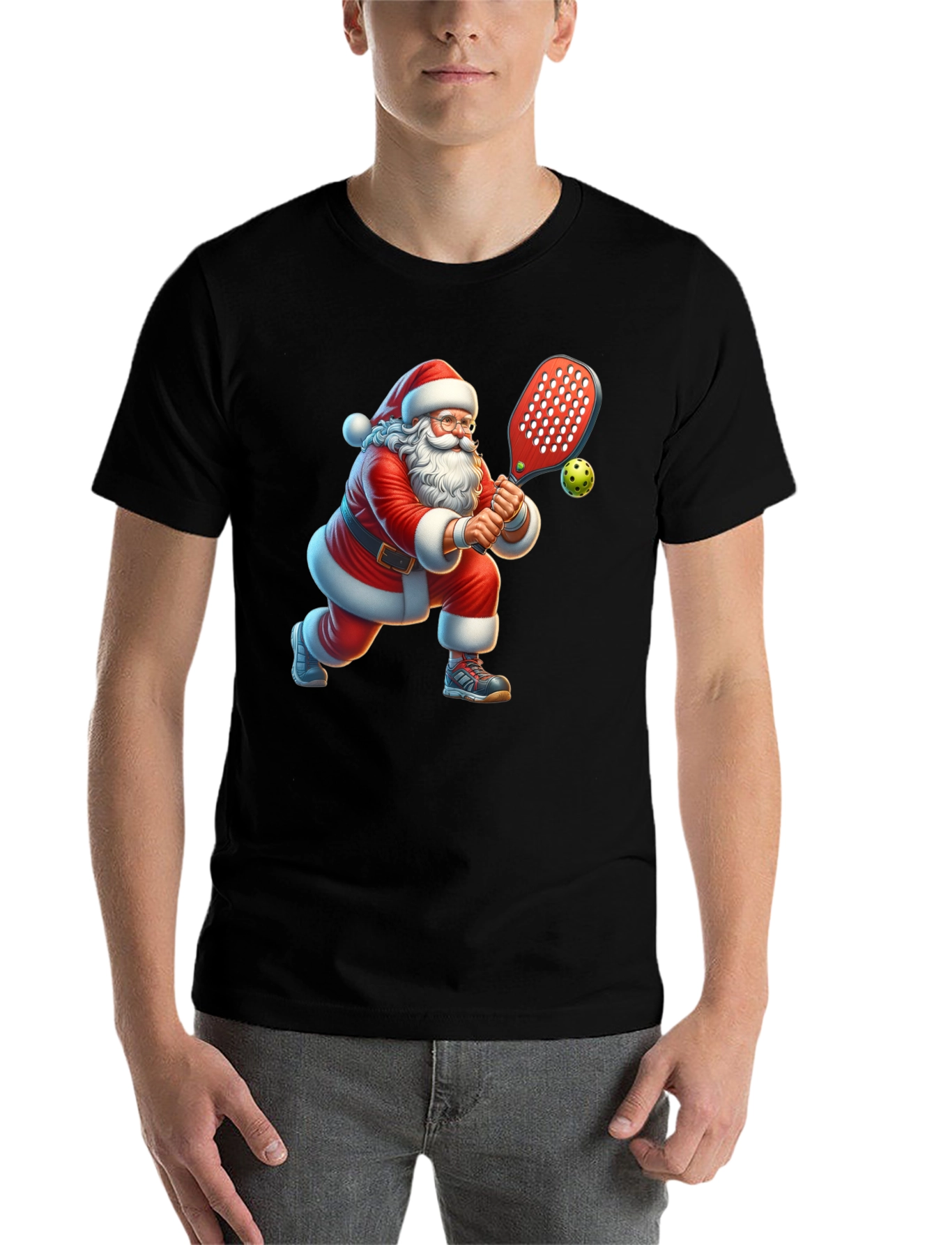 Black Santa Pickleball T-Shirt view 7