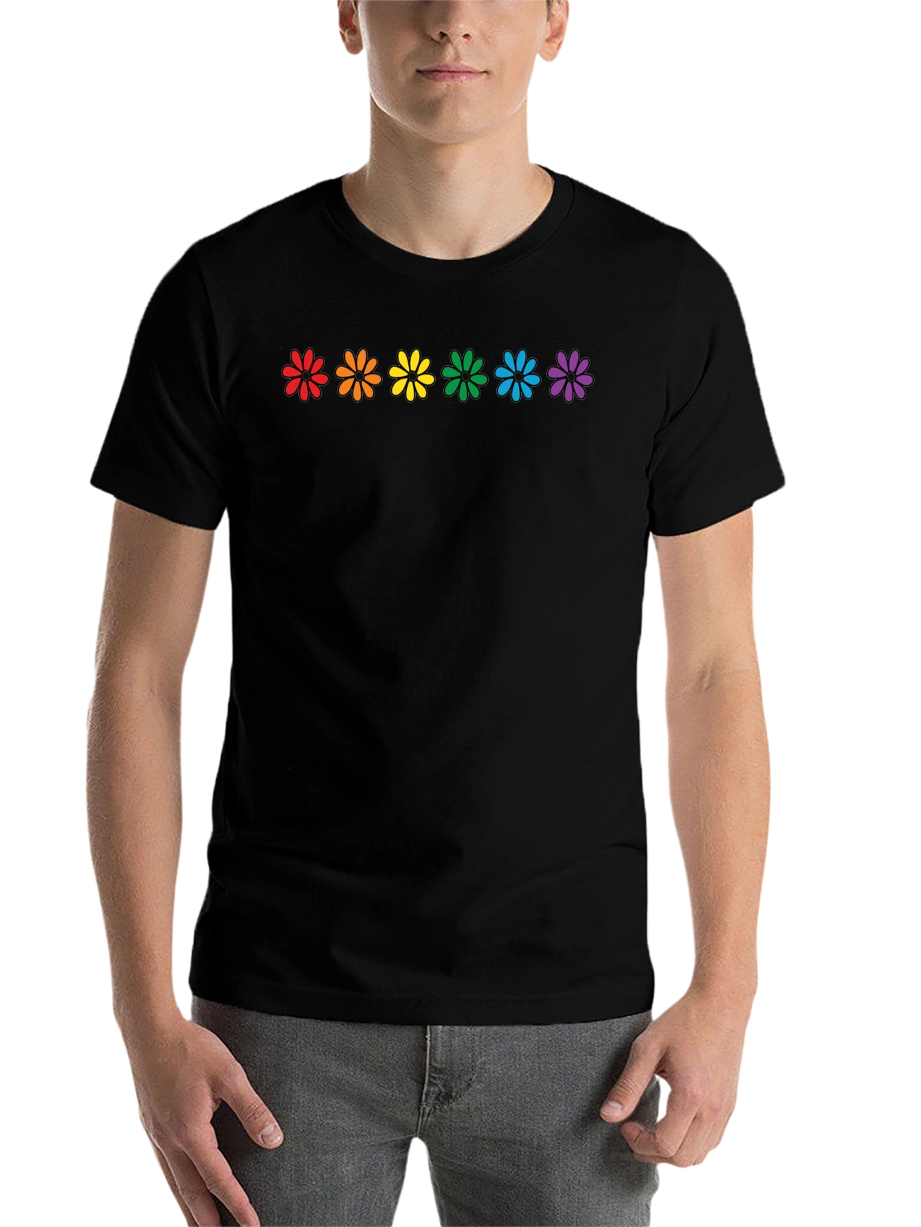 Black Rainbow Flower Power T-Shirt view 7