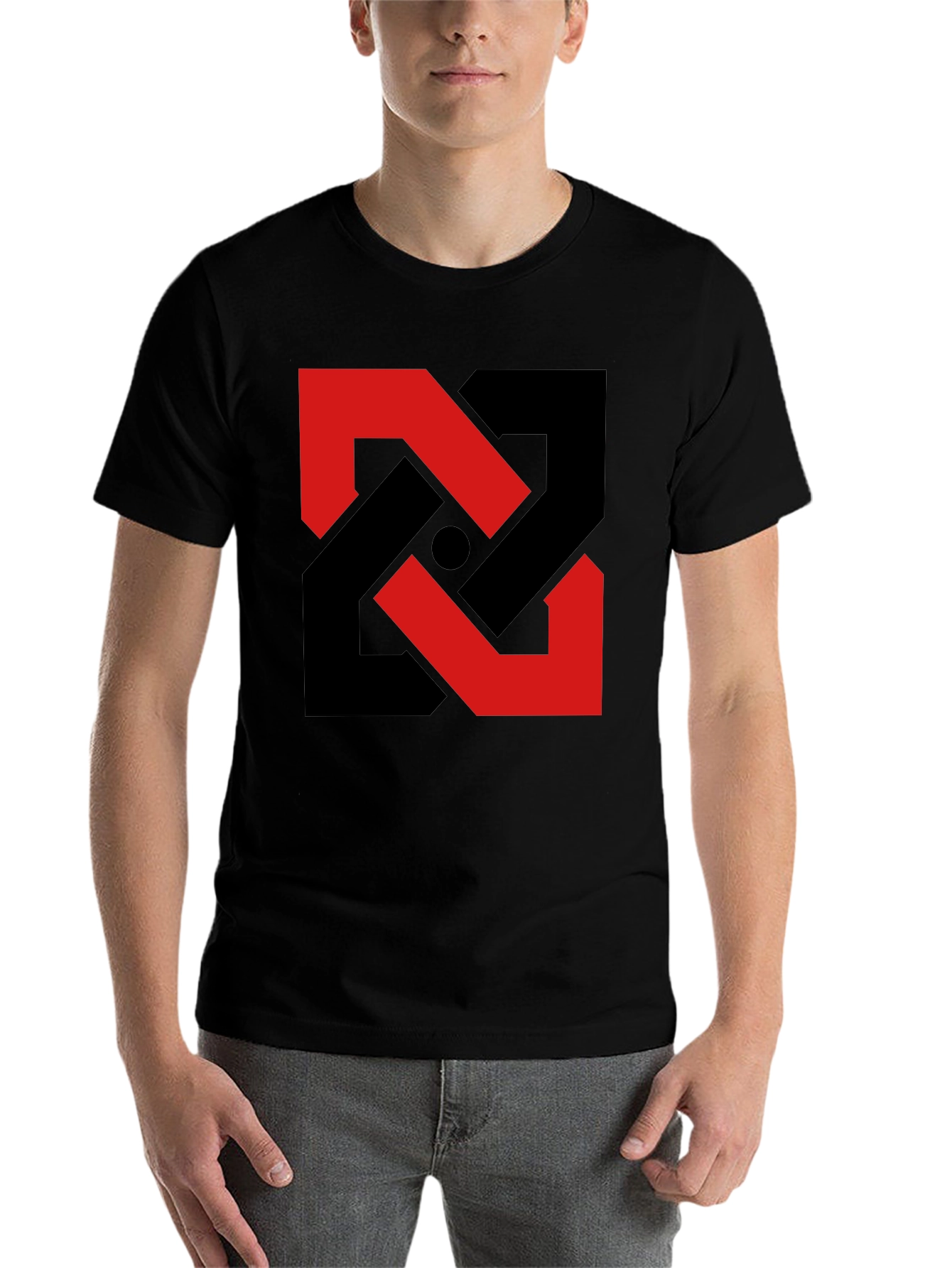 Black Abstract Geometric T-Shirt - Red & Black Design view 7