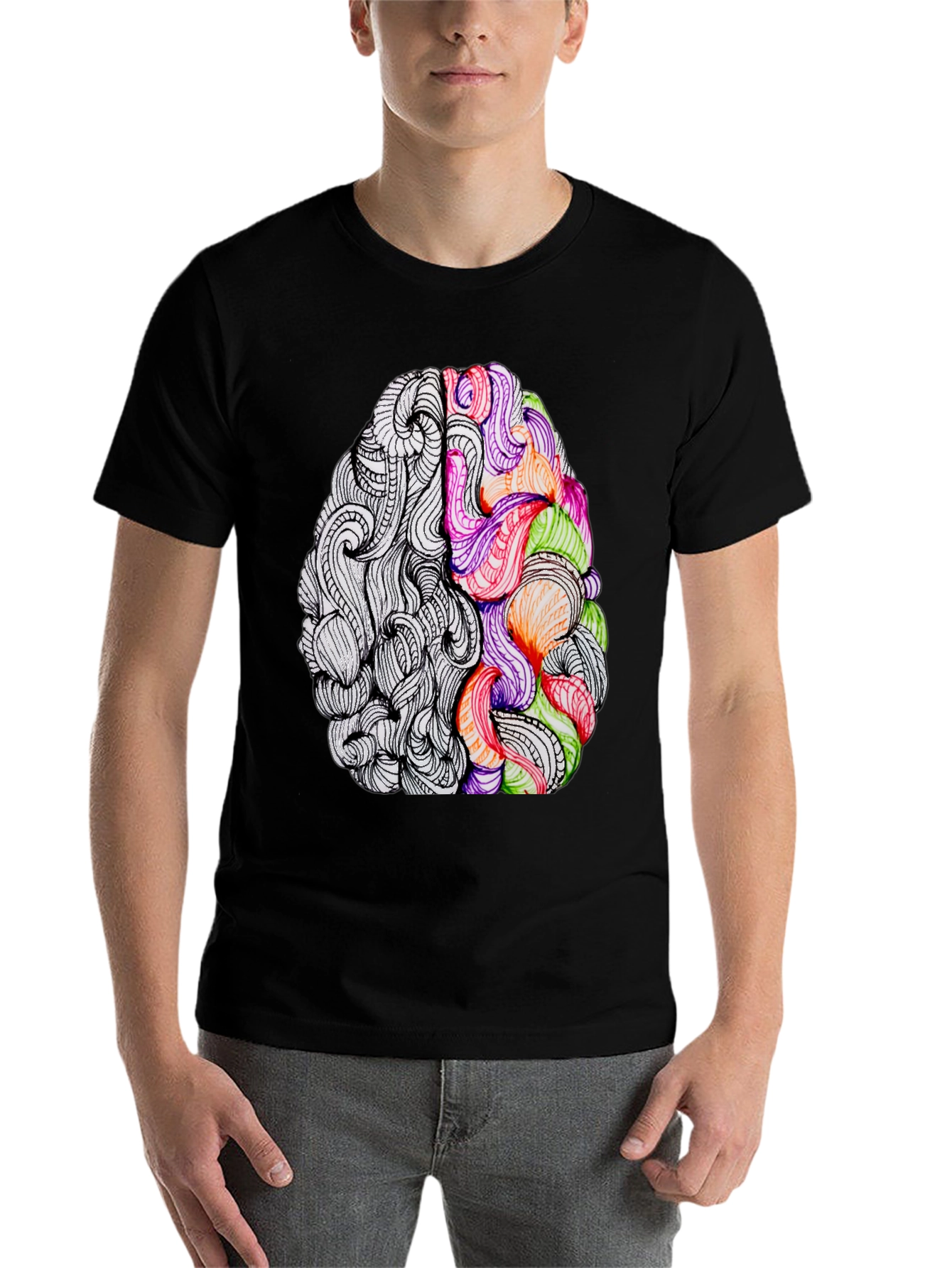 Black Brain Art Graphic Tee - Creative Thinking T-Shirt view 7