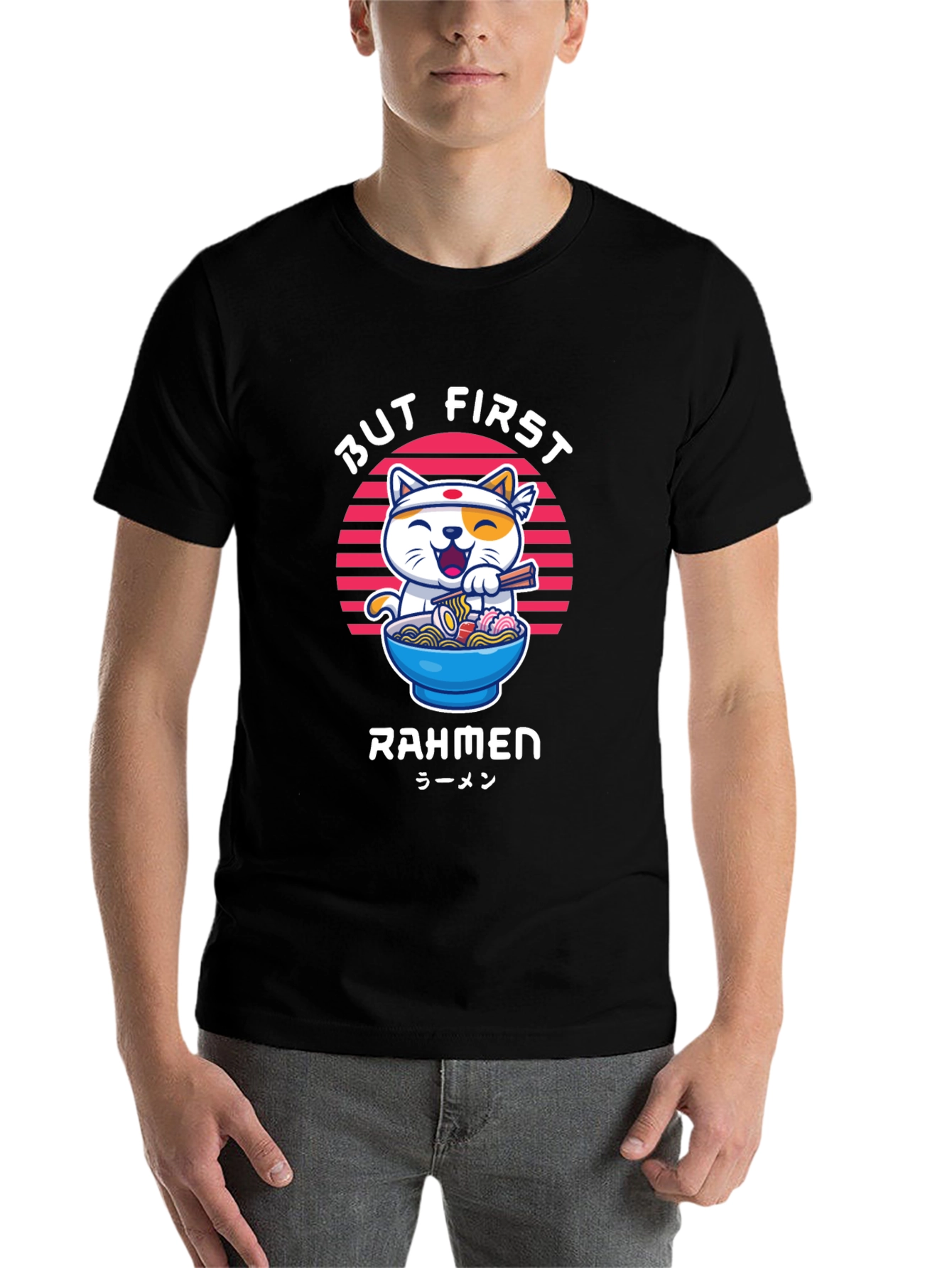 Black But First Rahmen Cat Graphic T-Shirt view 7
