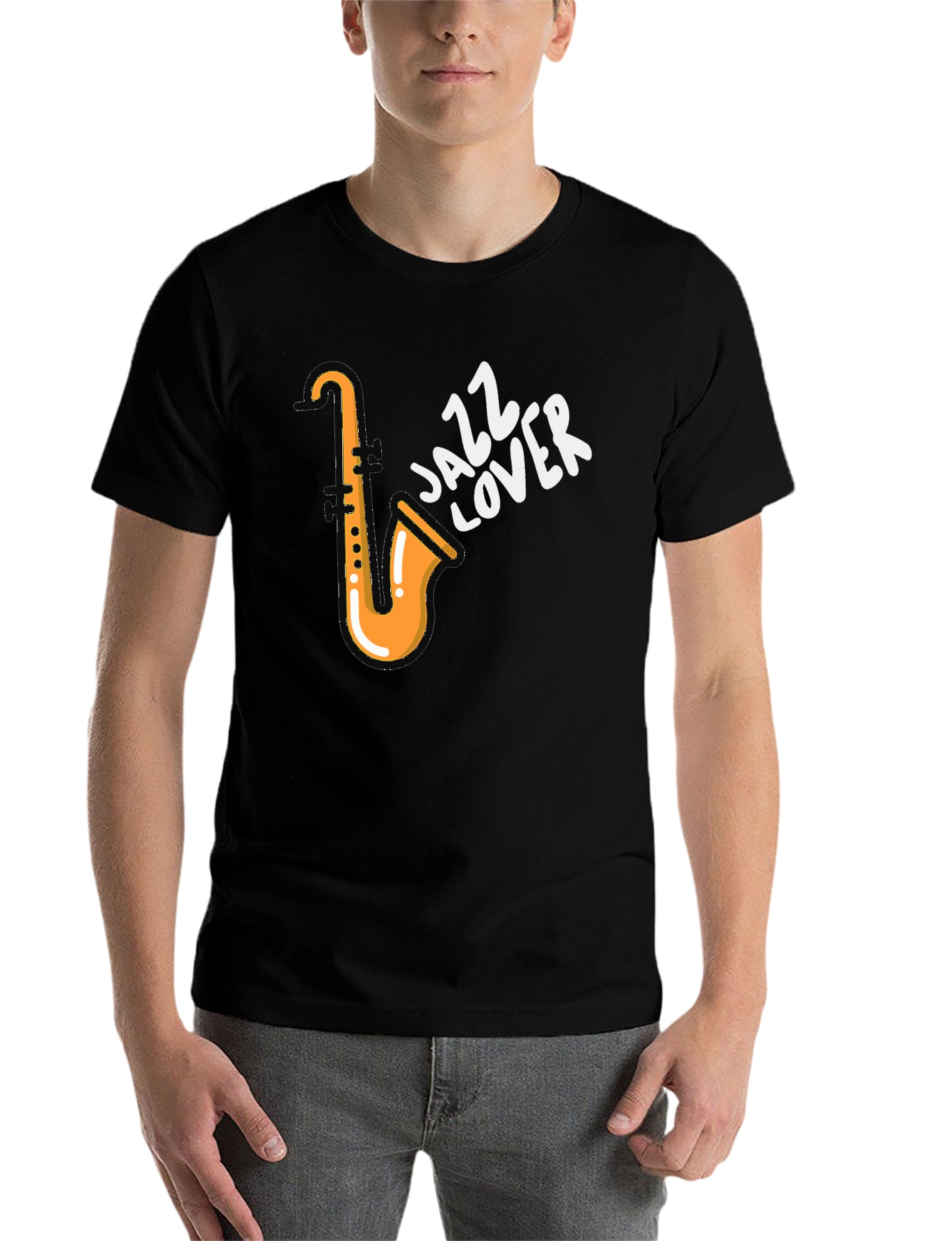 Black Jazz Lover T-Shirt - Saxophone Design view 7