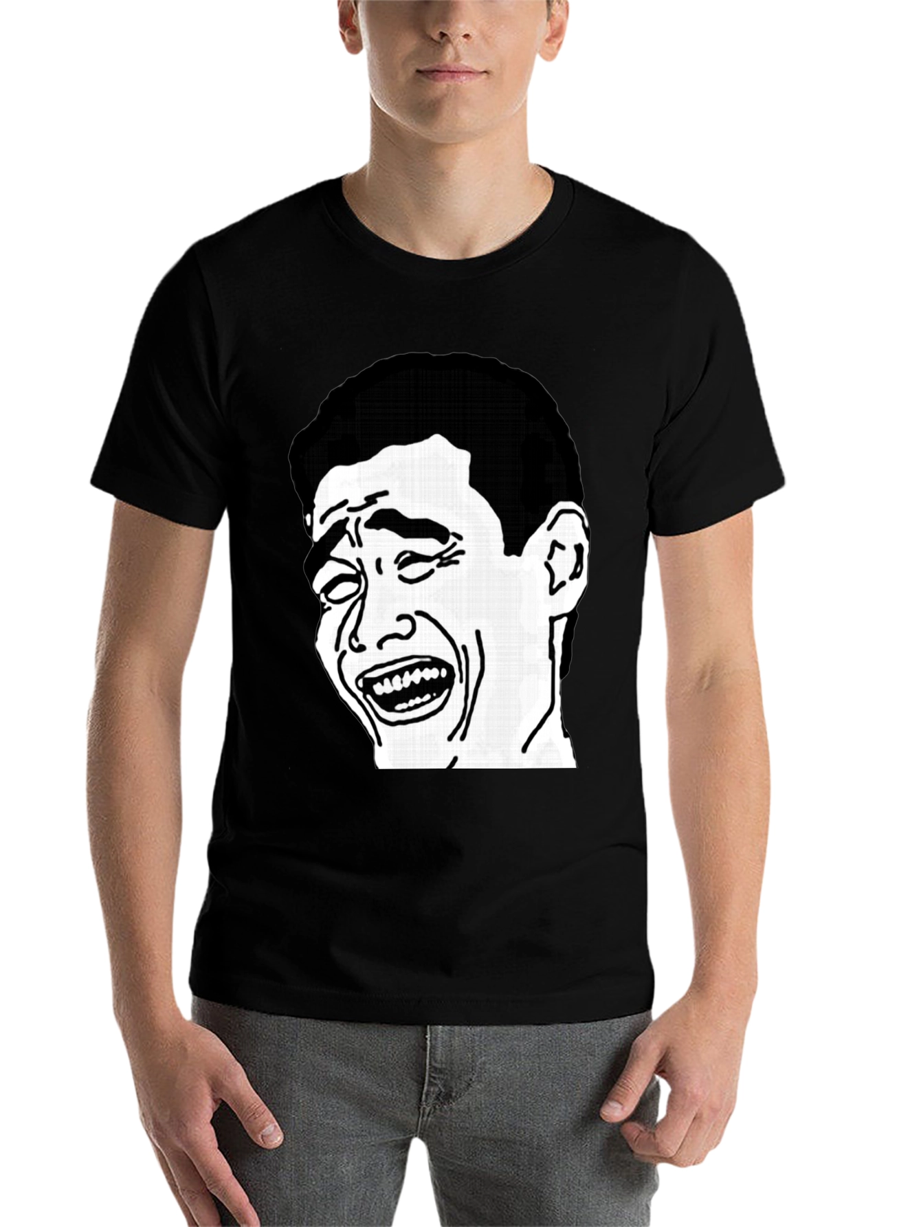 Black Laughing Face Graphic Tee - Black Cotton Blend T-Shirt view 7