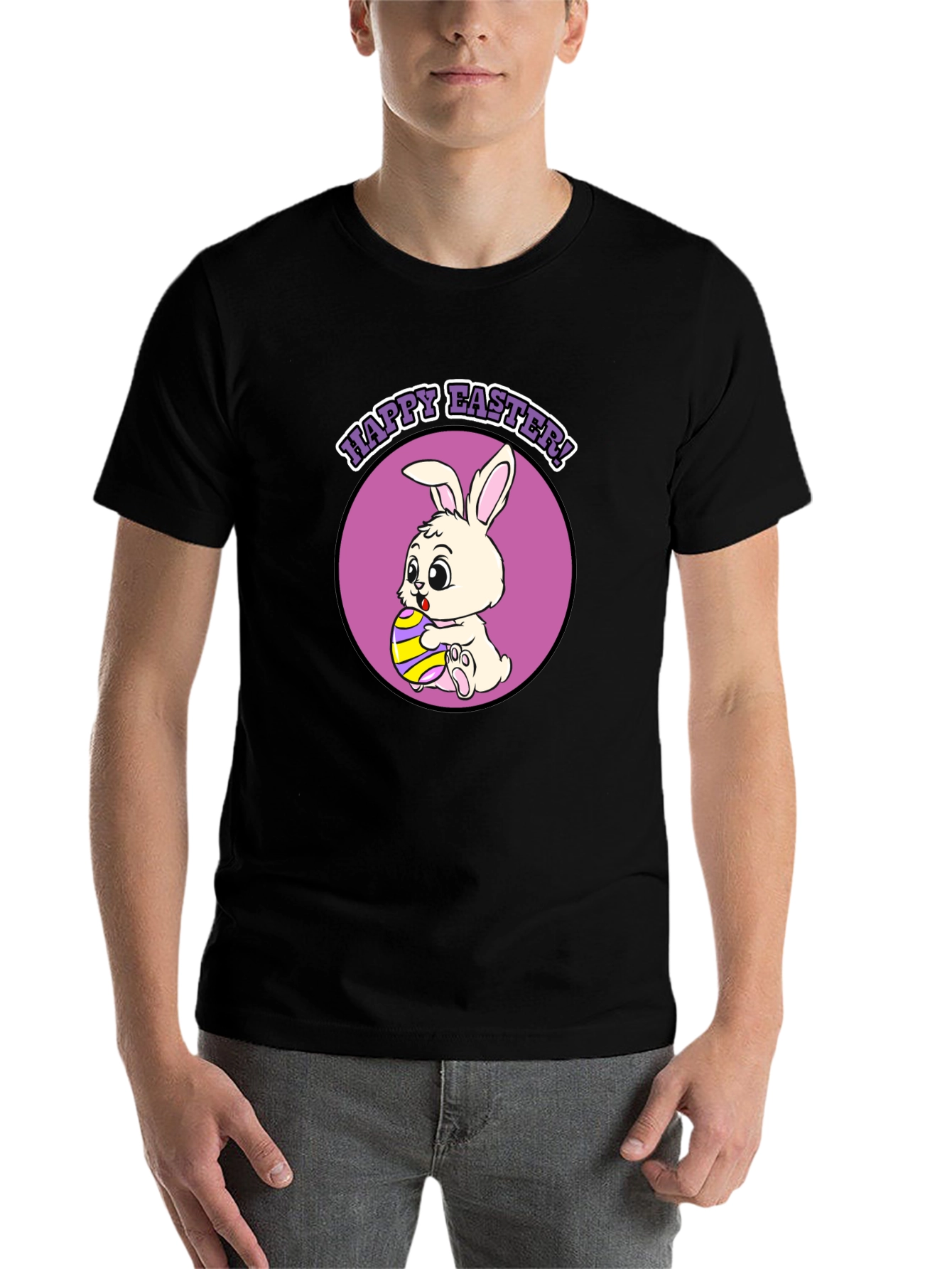 Black Happy Easter Bunny T-Shirt - Cute Holiday Tee view 7
