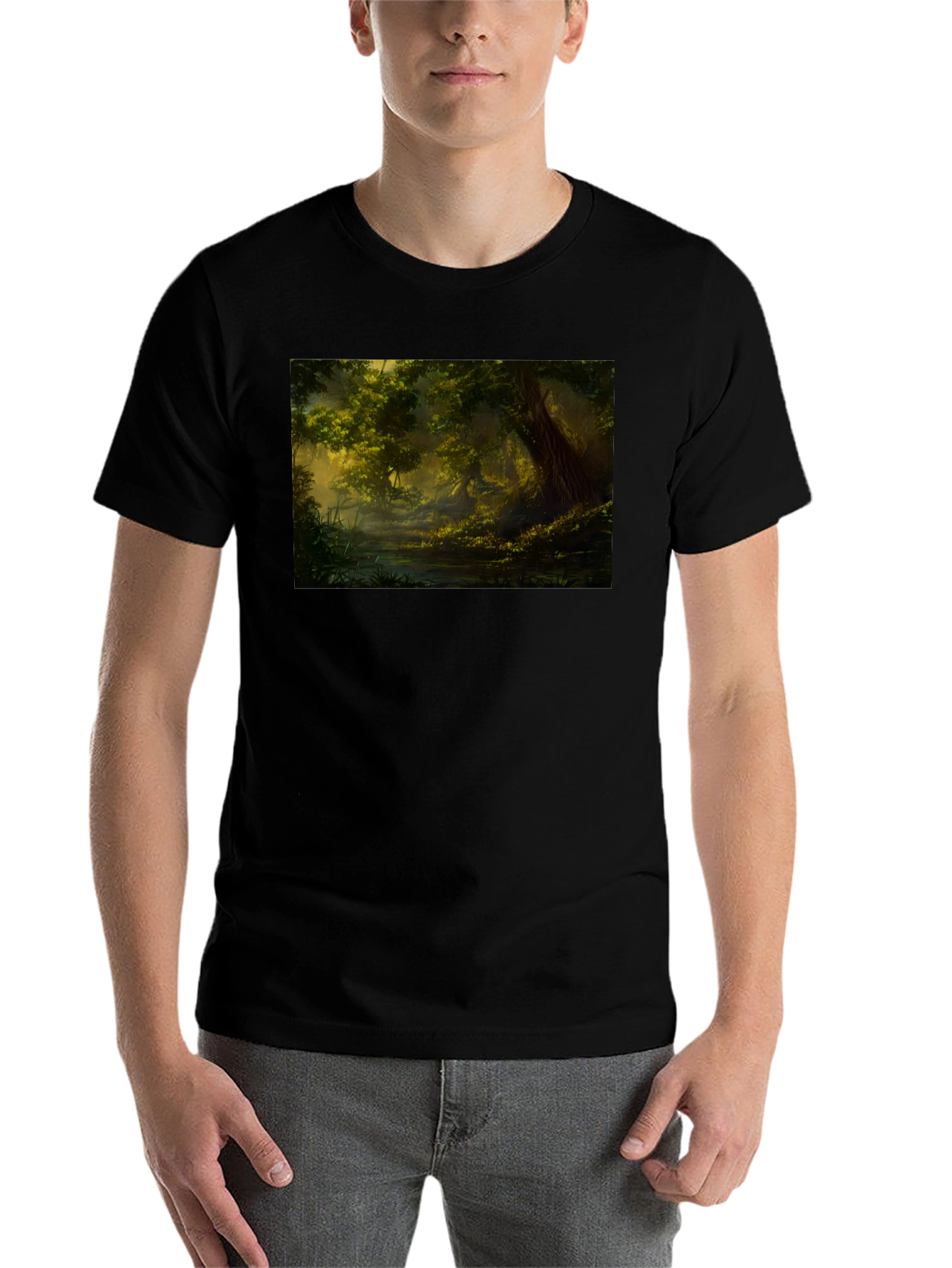 Black Mystical Forest Graphic Tee - Black Cotton Blend view 7