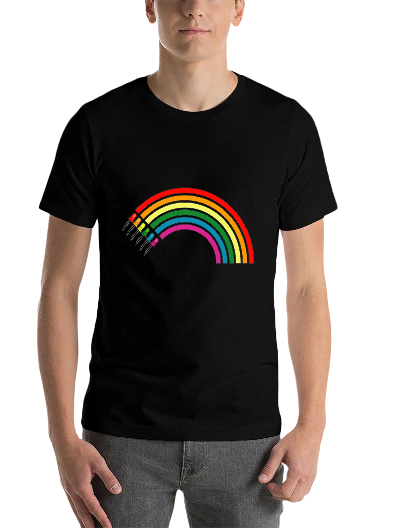 Black Rainbow LED T-Shirt - Black Cotton Blend view 7