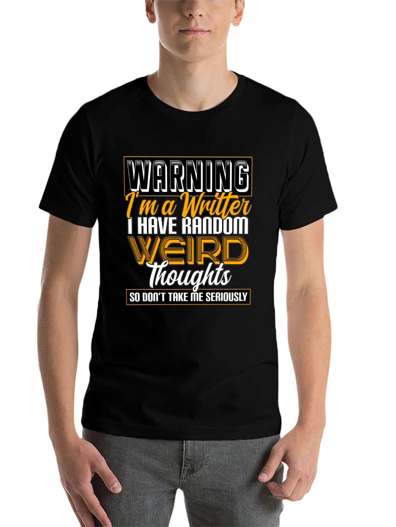 Black Warning Writer Graphic Tee - Random Weird Thoughts T-Shirt view 7