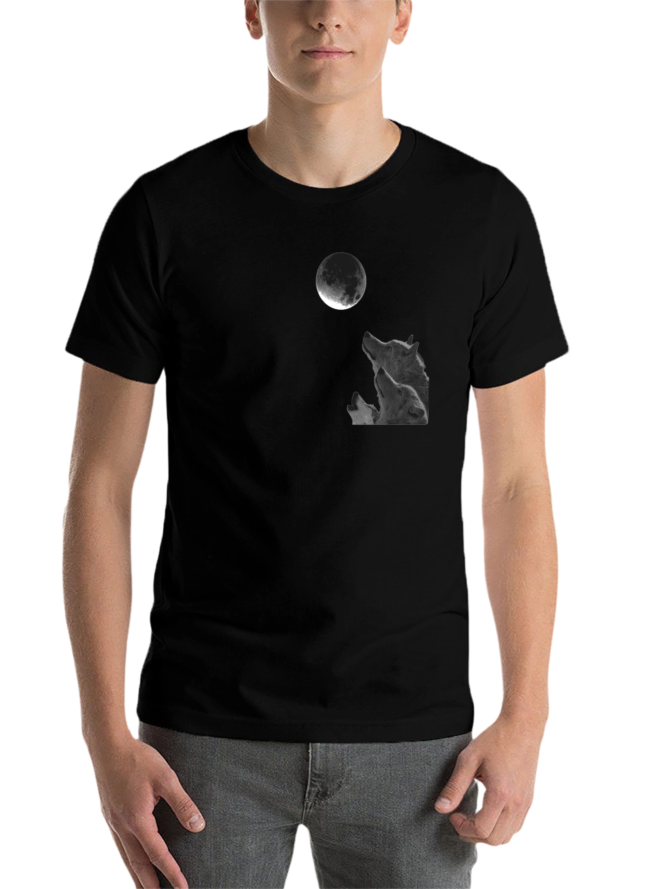 Black Wolf Moon Graphic Tee - Black Cotton T-Shirt view 7