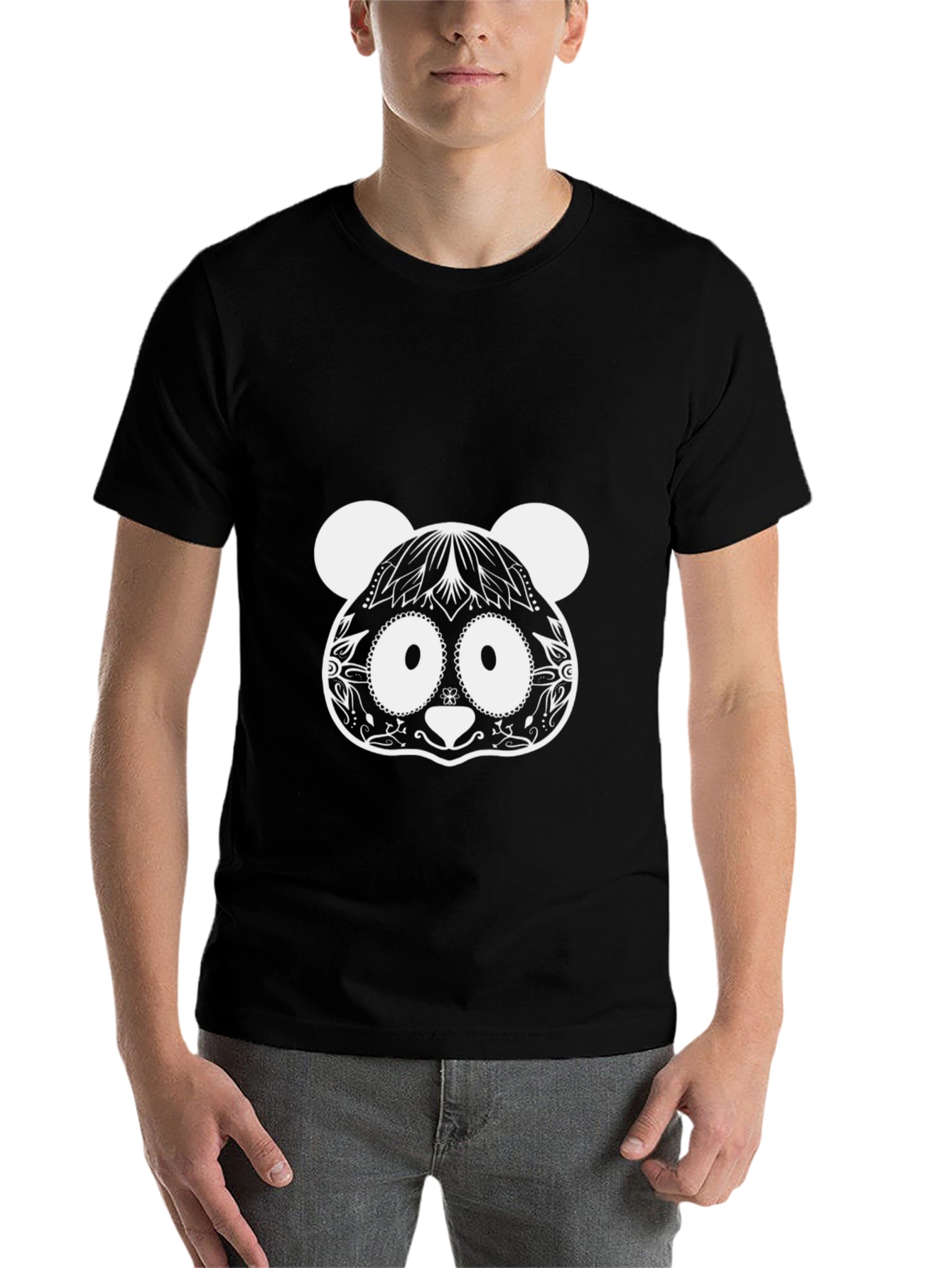Black Cool Panda Graphic Tee - Black Cotton Blend view 7