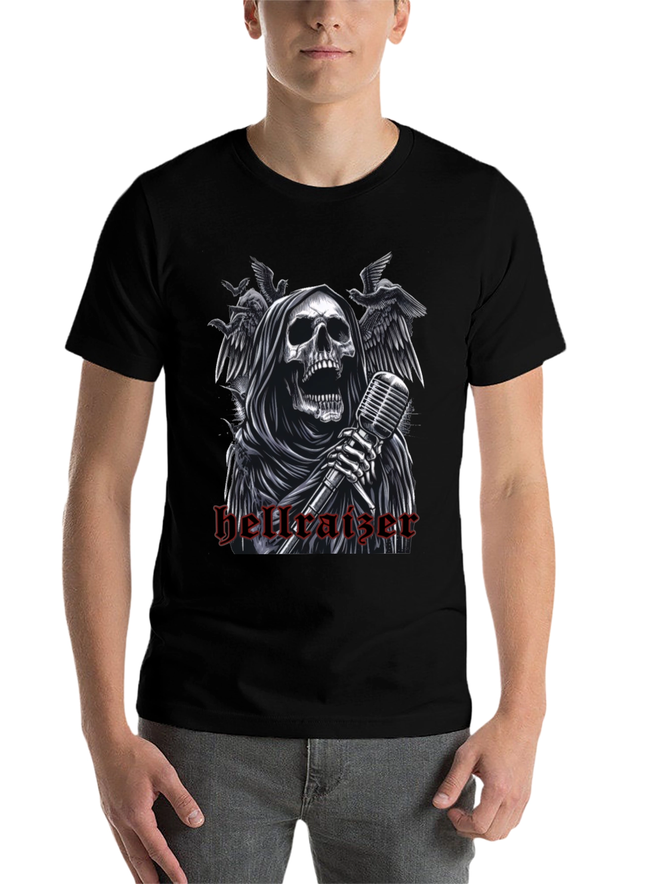 Black Hellraiser Grim Reaper Graphic Tee - Rock Concert Style view 7