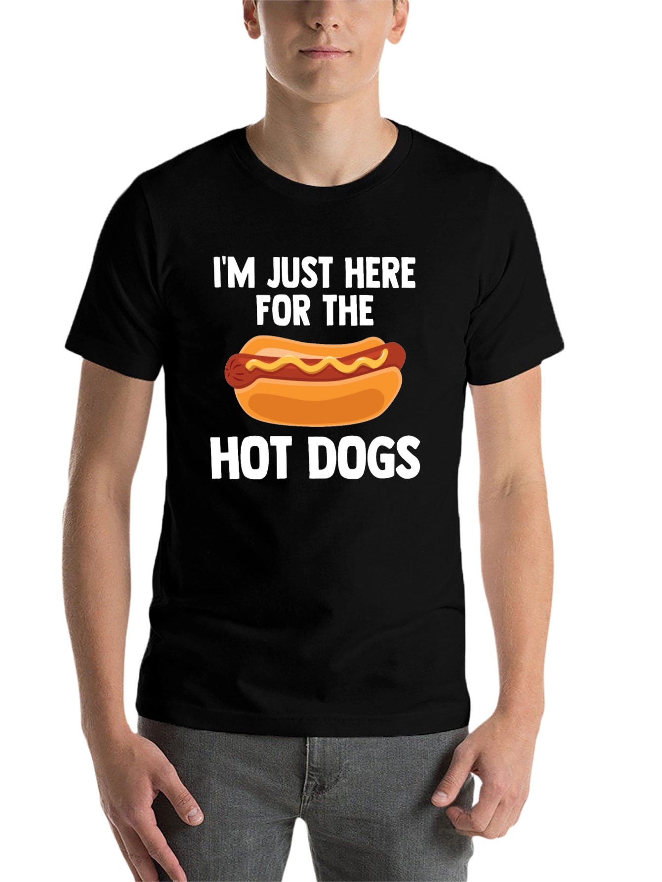 Black Hot Dog Lover T-Shirt - I'm Just Here for The Hot Dogs view 7