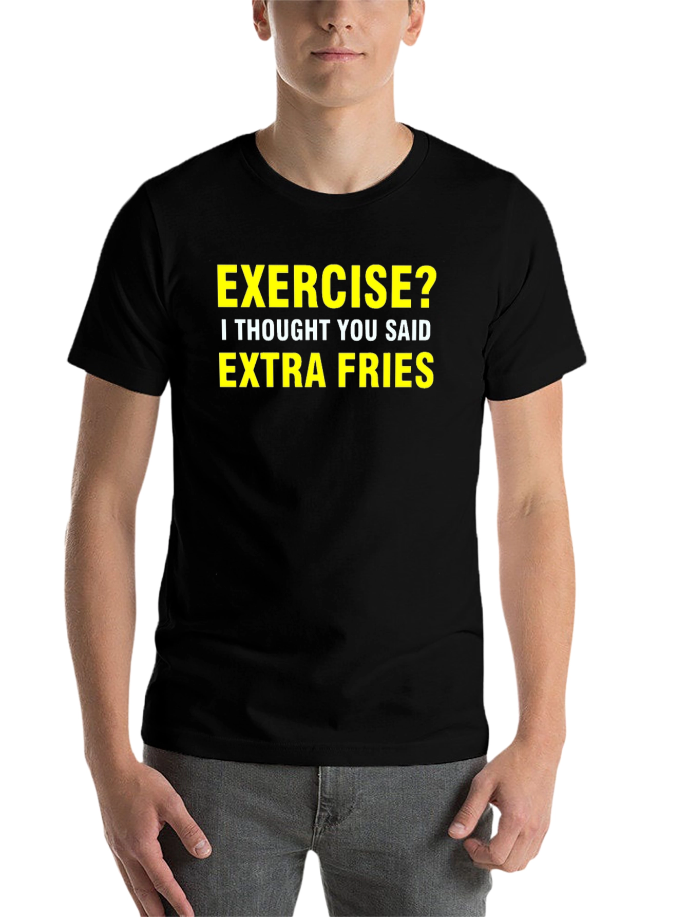 Black Funny Exercise Extra Fries T-Shirt view 7