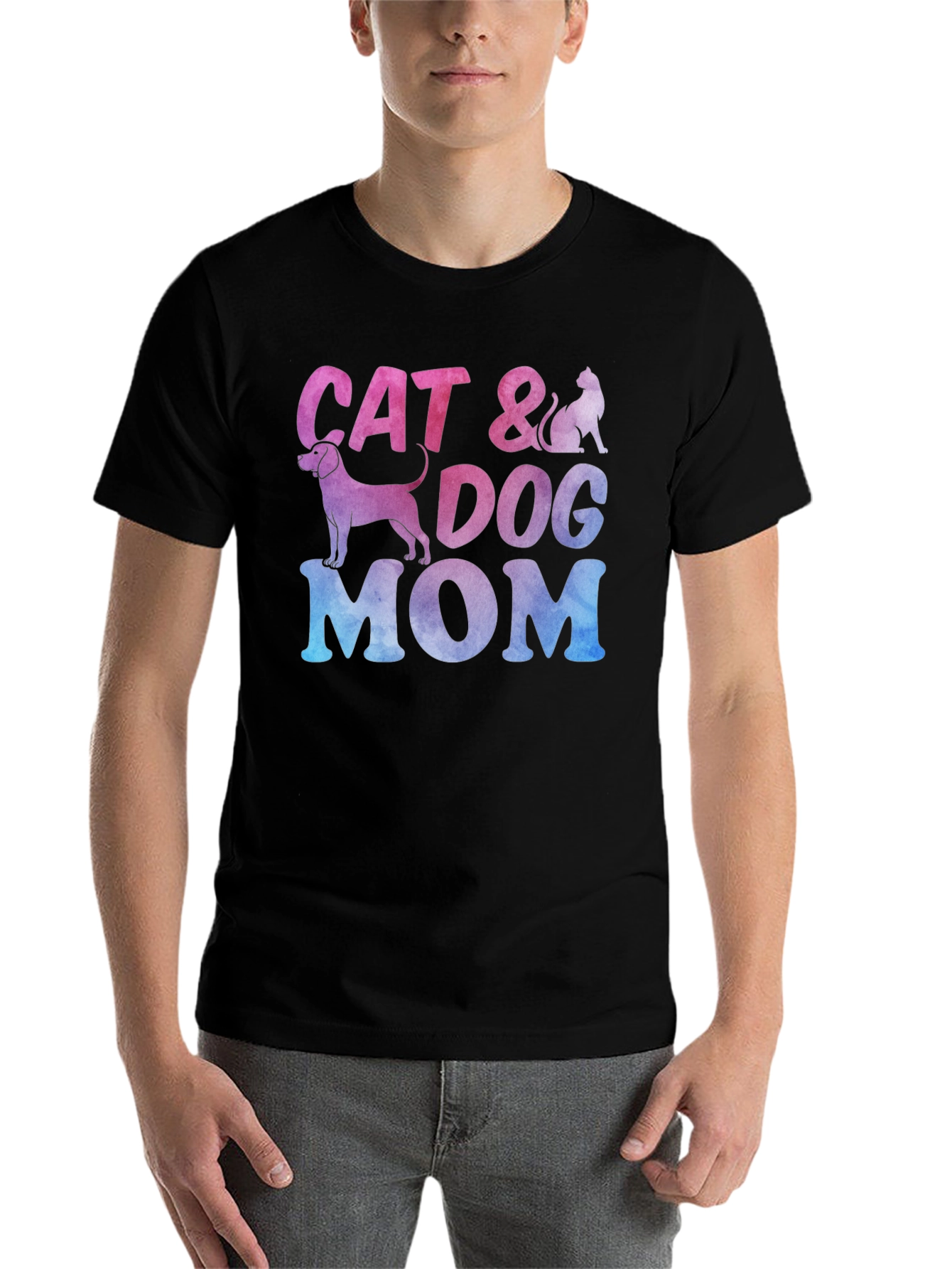 Black Cat & Dog Mom Graphic T-Shirt - Unisex Crew Neck view 7