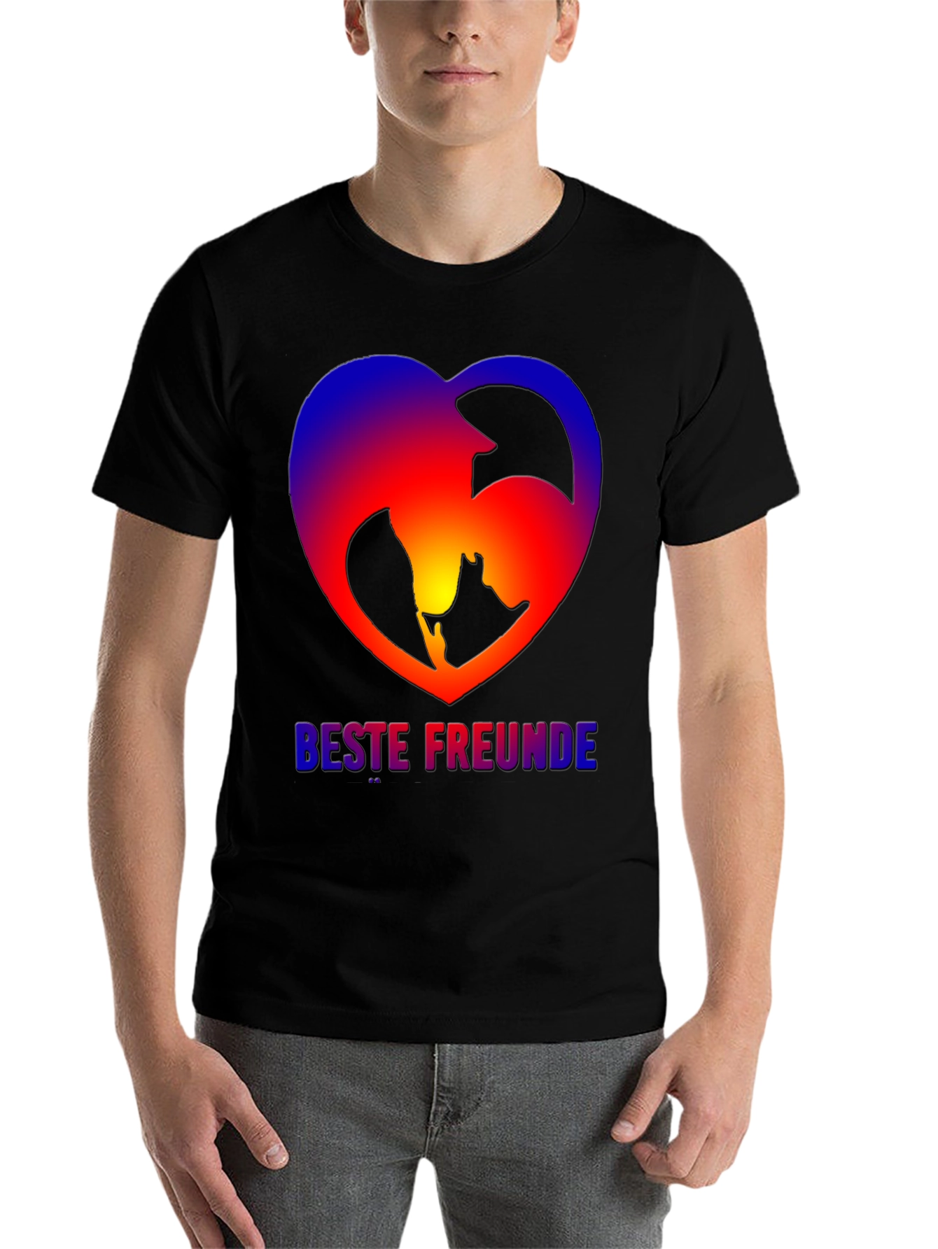 Black Best Friends Dog & Owner Heart T-Shirt view 7