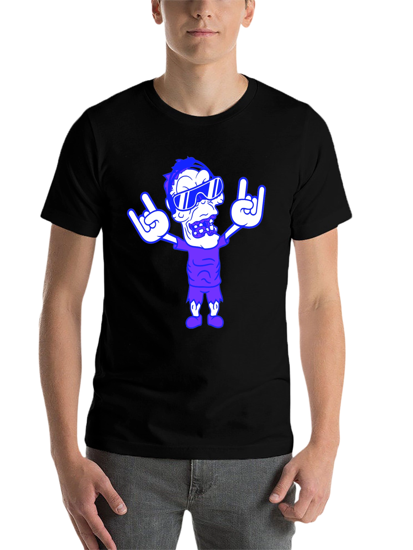 Black Rock On Cartoon Graphic Tee - Black view 7