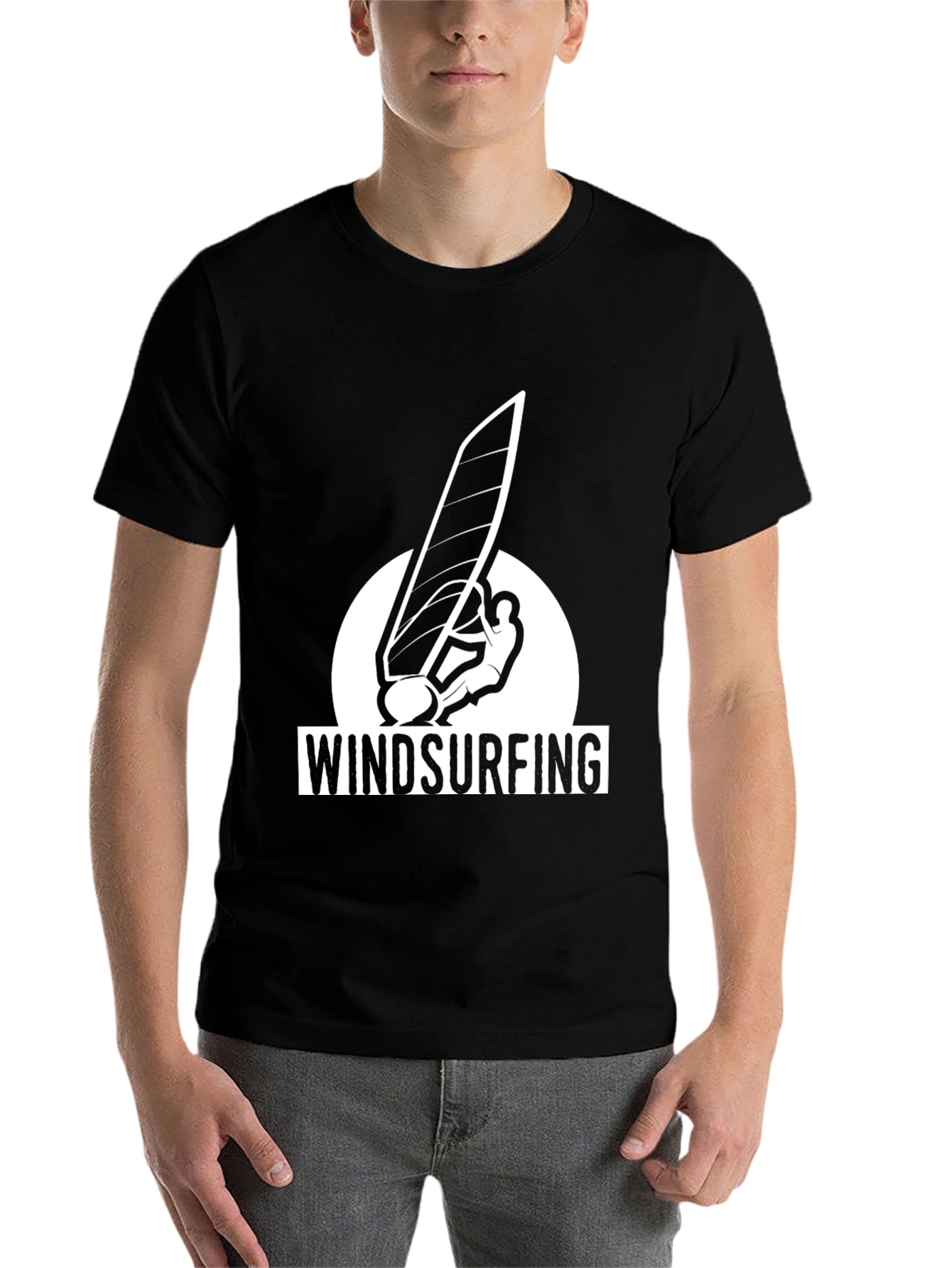 Black Windsurfing Graphic Tee - Black Cotton T-Shirt view 7