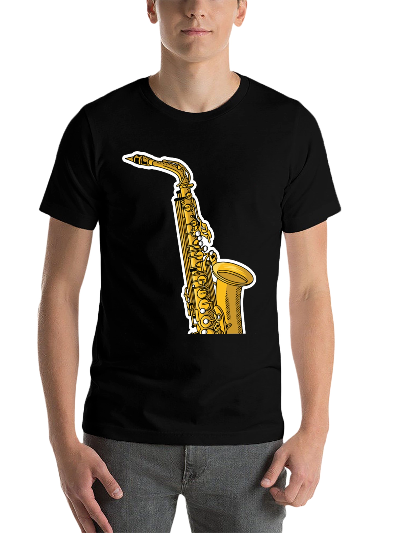 Black Saxophone Graphic Tee - Black Cotton T-Shirt view 7