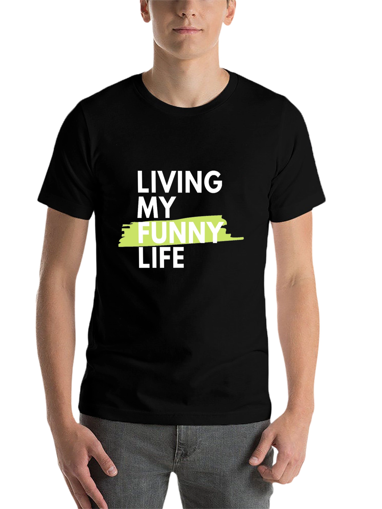 Black Living My Funny Life Graphic Tee - Casual Black T-Shirt view 7