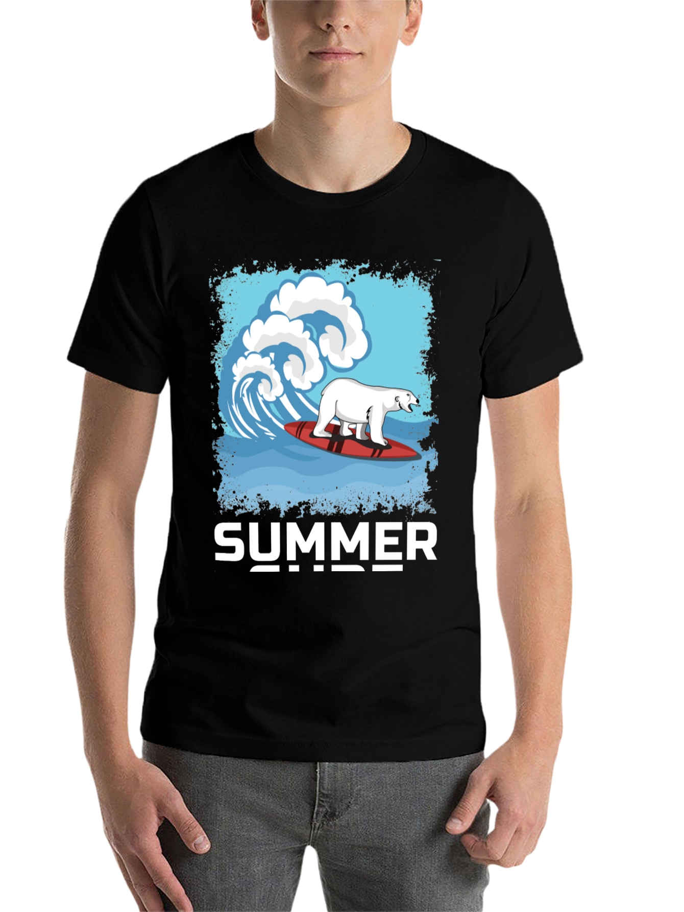 Black Surfing Polar Bear Summer T-Shirt view 7