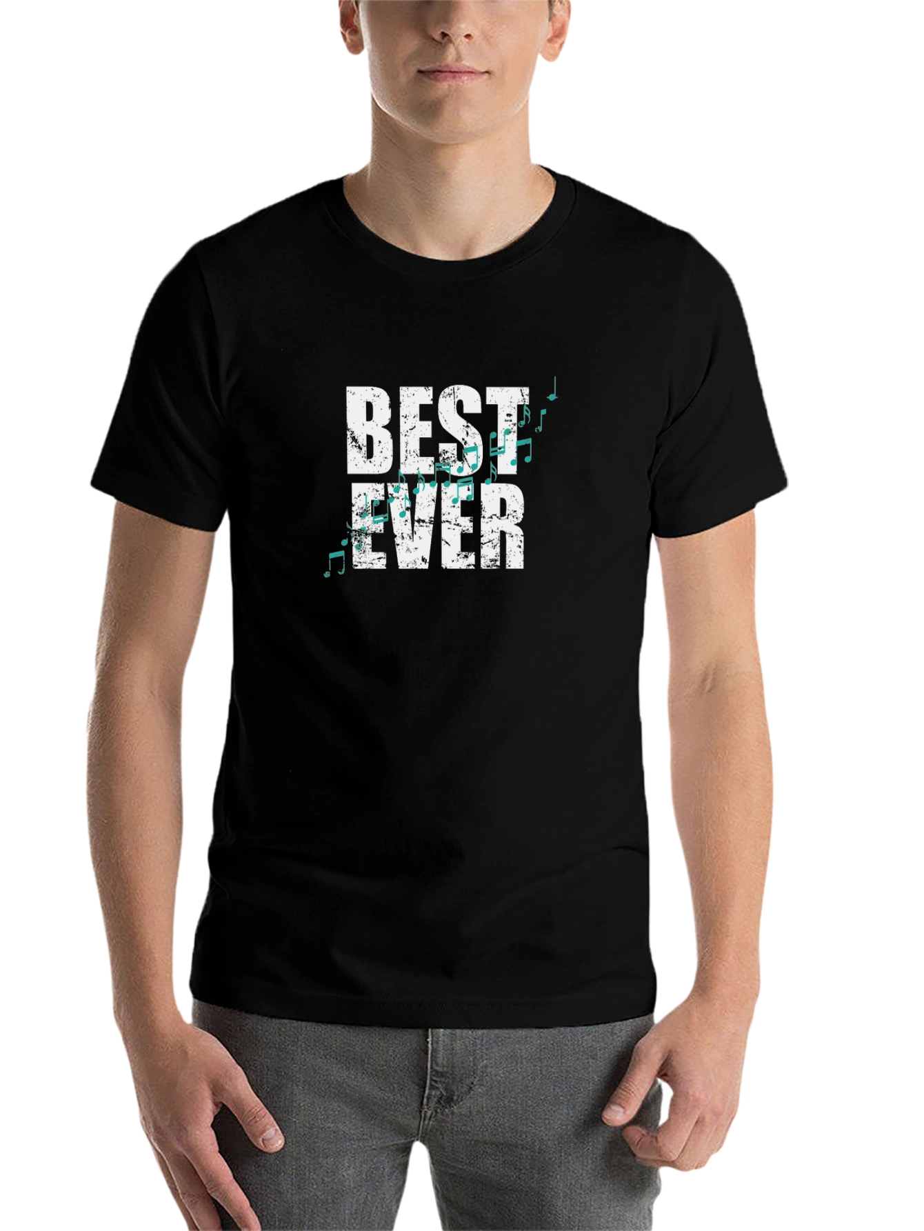 Black Best Ever Music Notes Graphic Tee - Black Cotton T-Shirt view 7