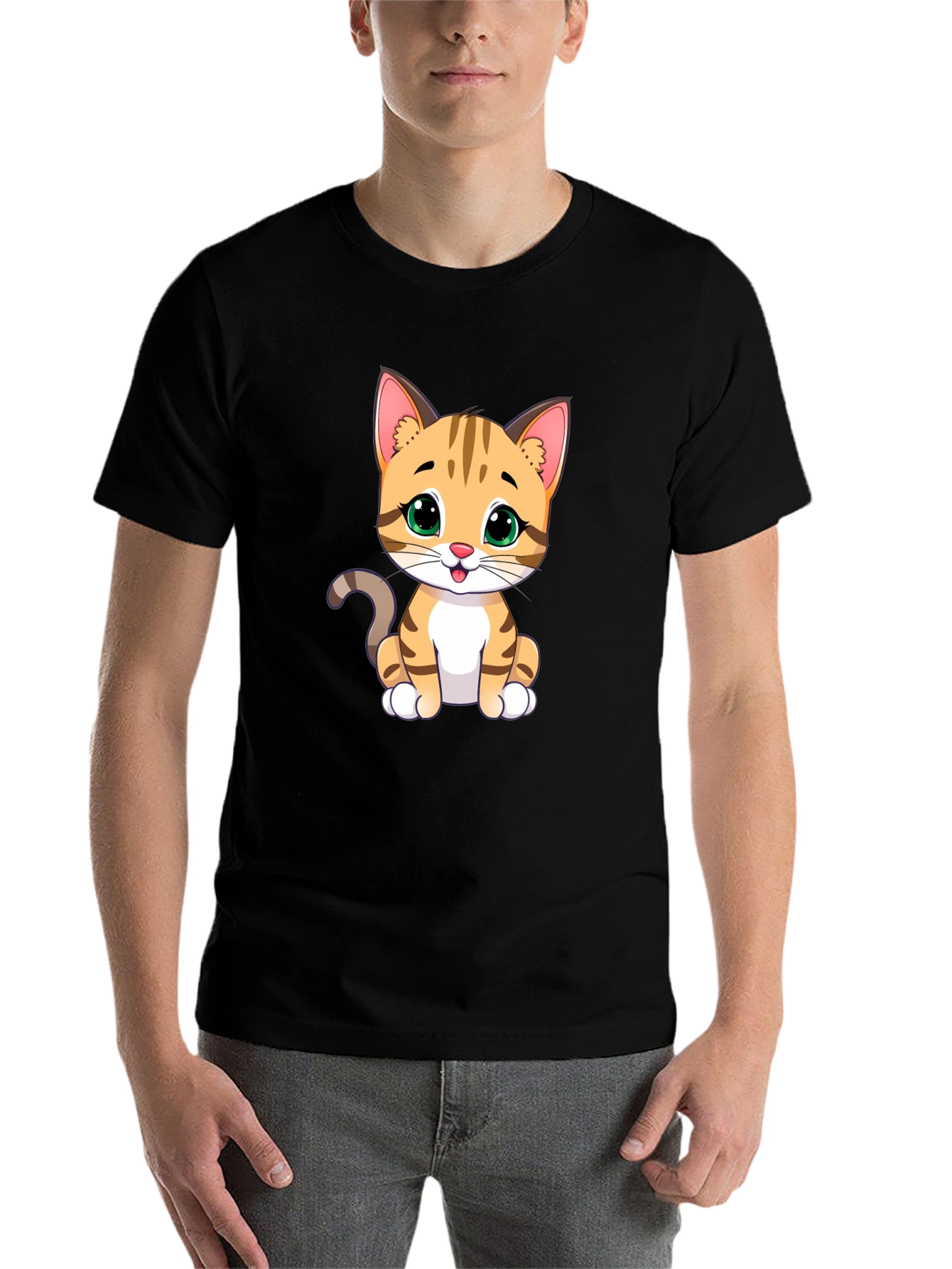 Black Cute Cartoon Cat Graphic T-Shirt view 7