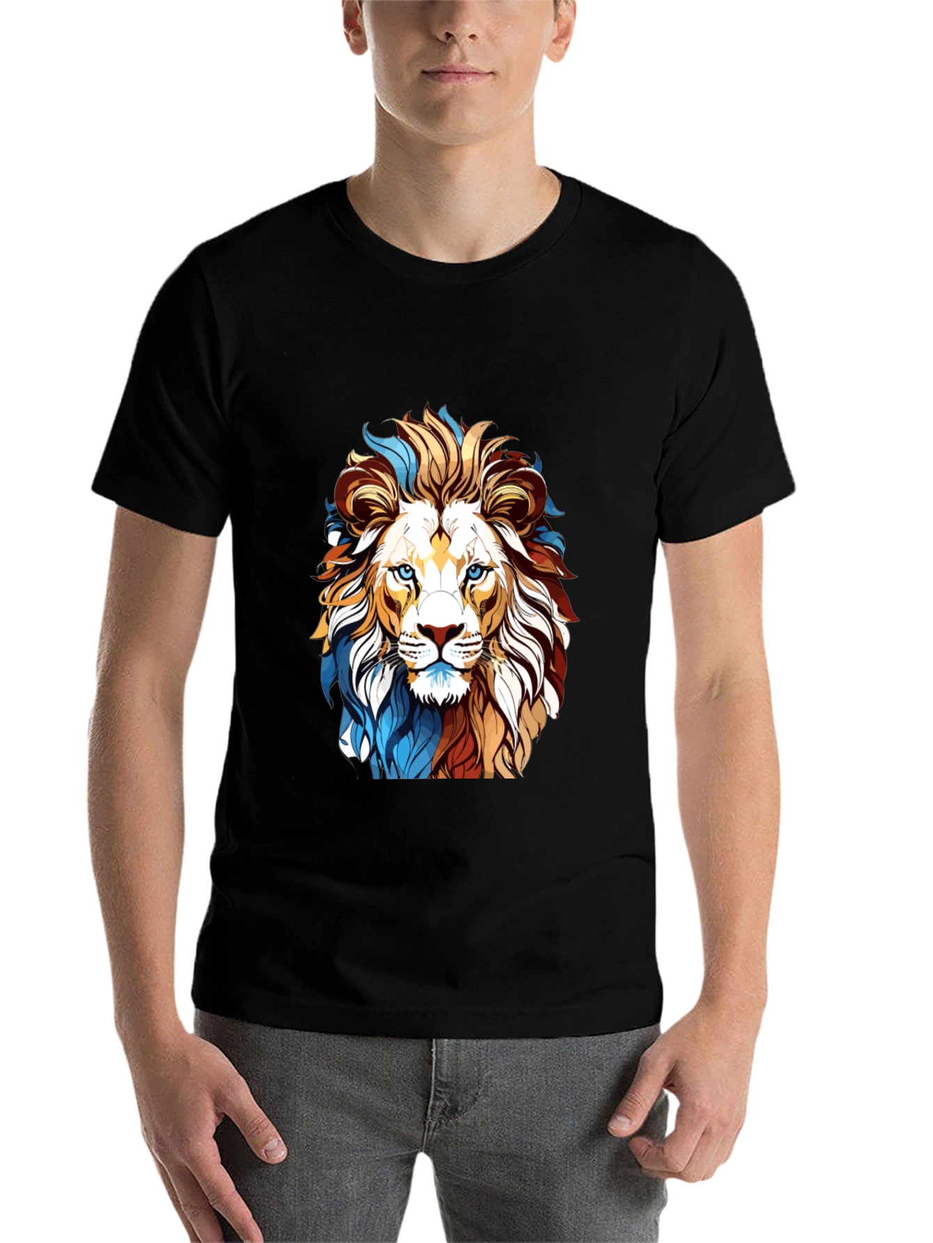 Black Lion Graphic Print Black T-Shirt view 7