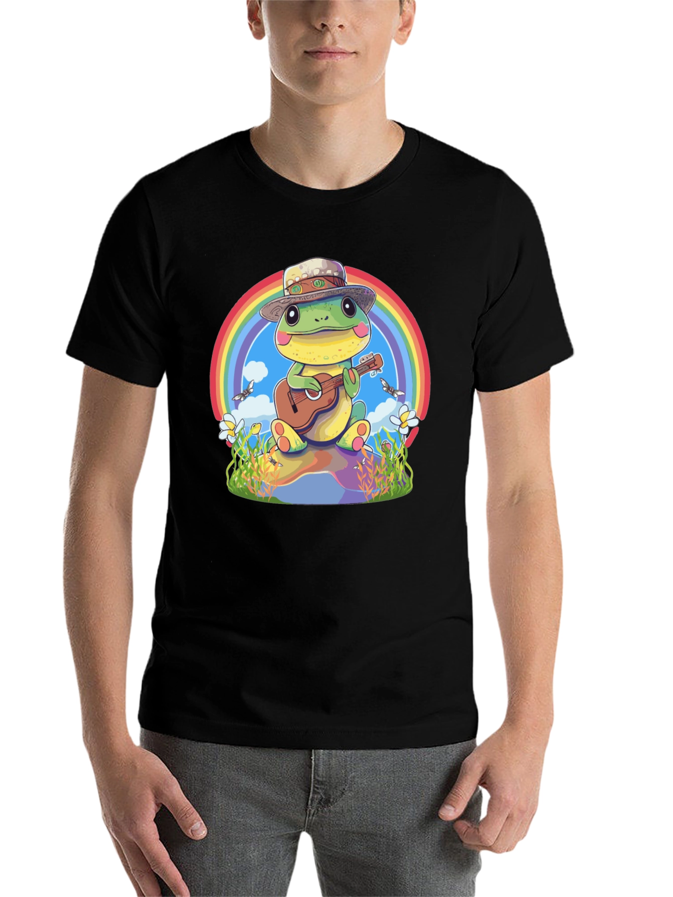 Black Frog Playing Guitar T-Shirt view 7