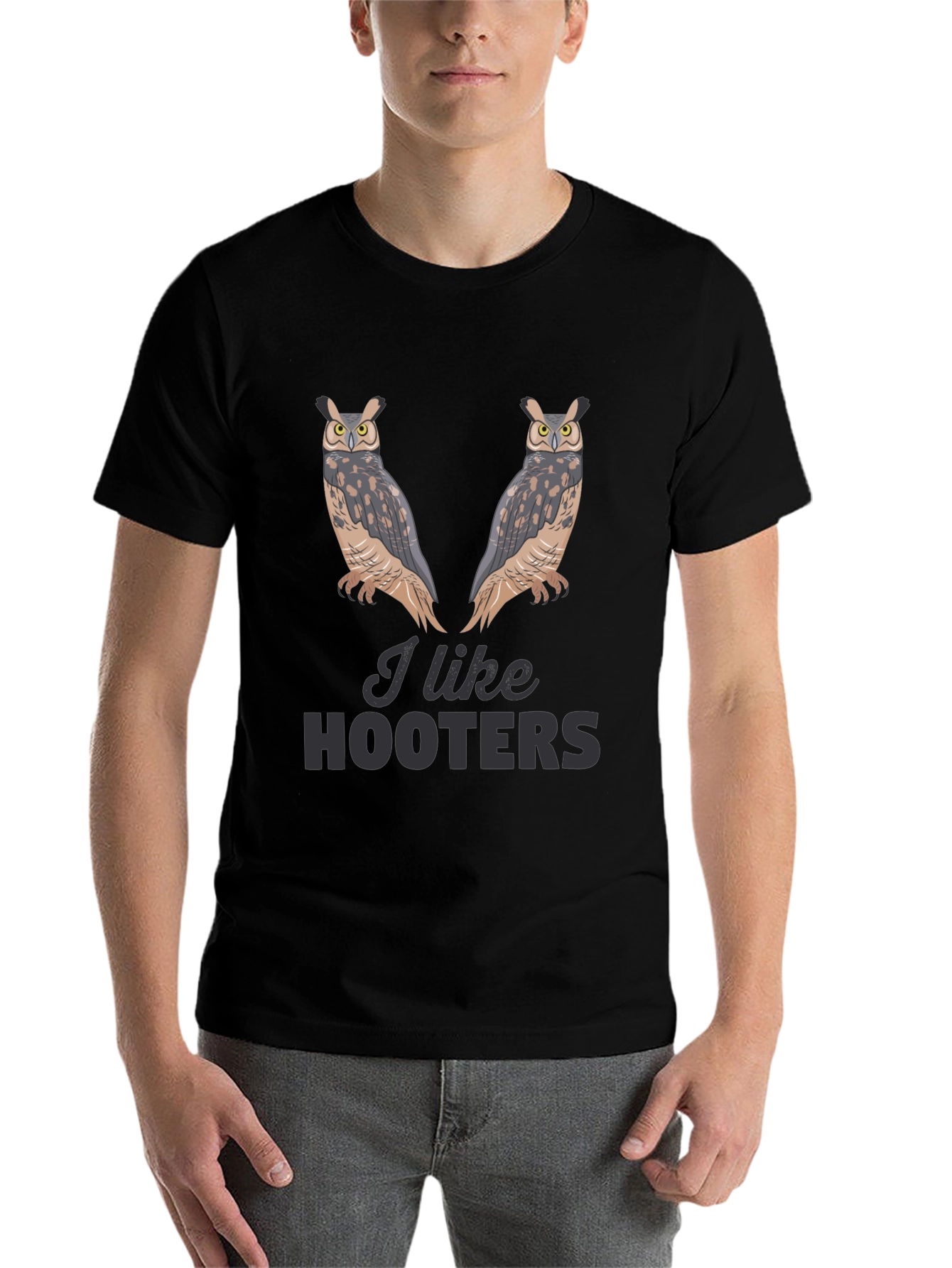 Black I Like Hooters Owl Graphic Black T-Shirt view 7