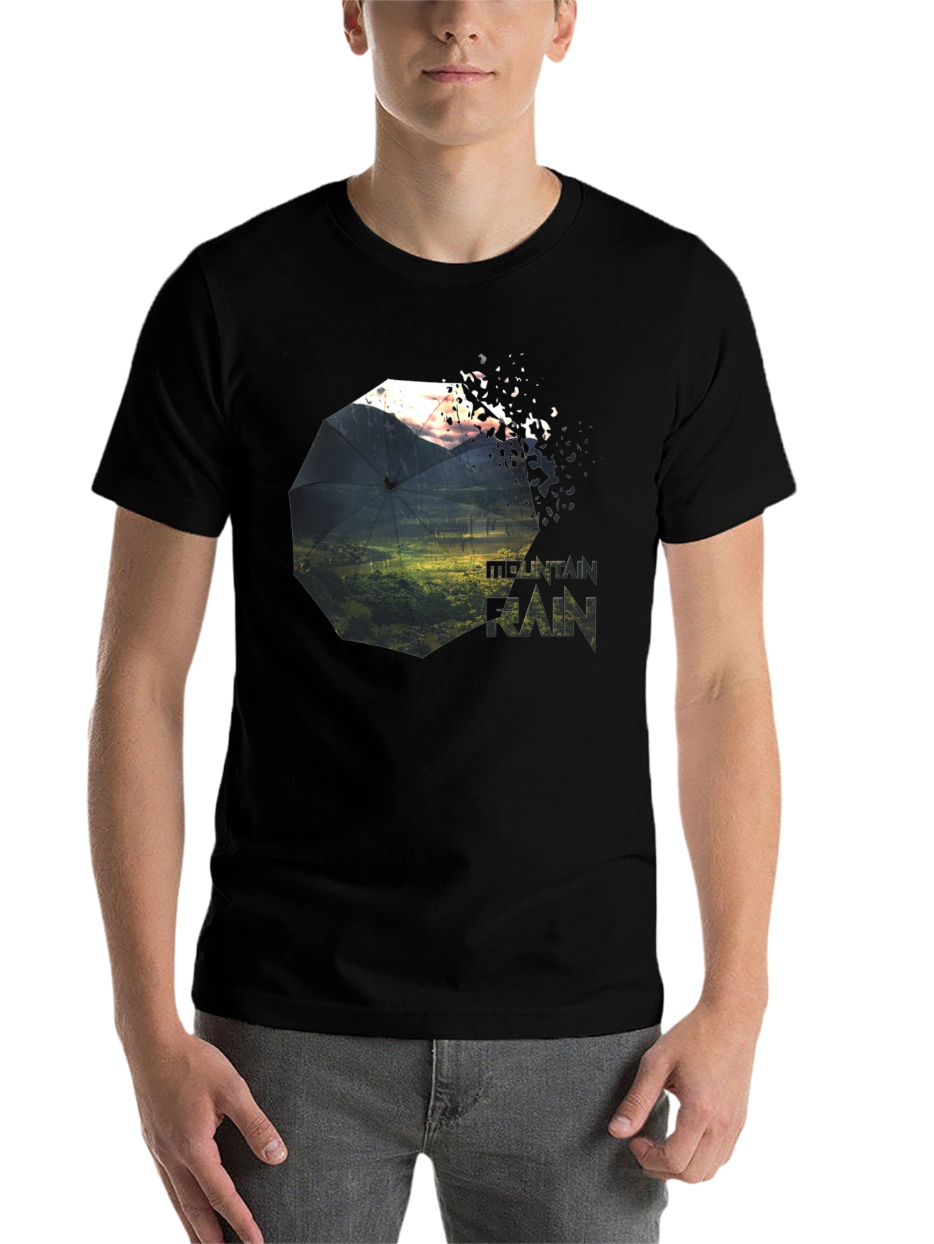 Black Mountain Rain Graphic Tee - Unique Nature Design view 7