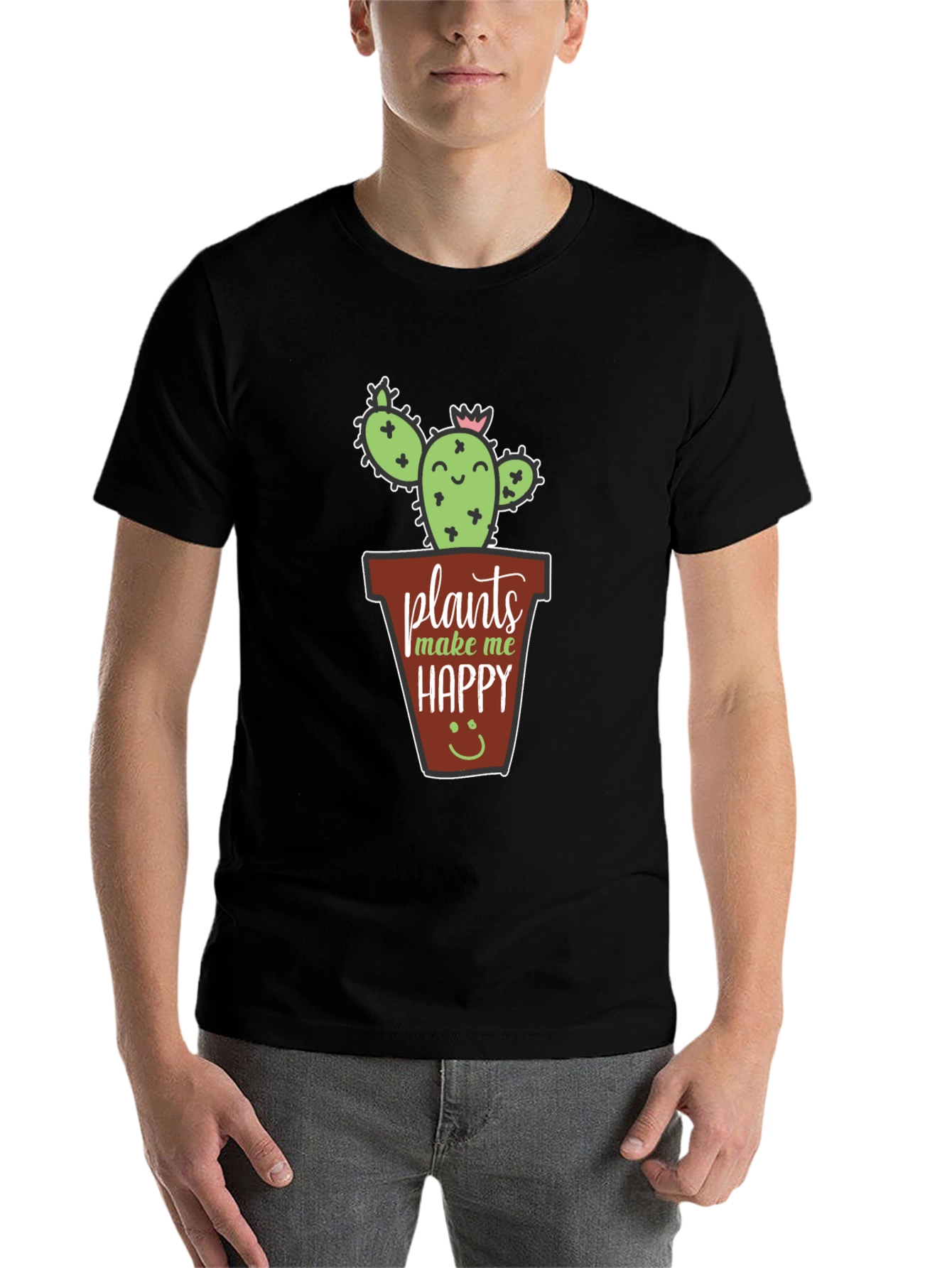 Black Plants Make Me Happy T-Shirt - Cute Cactus Tee view 7