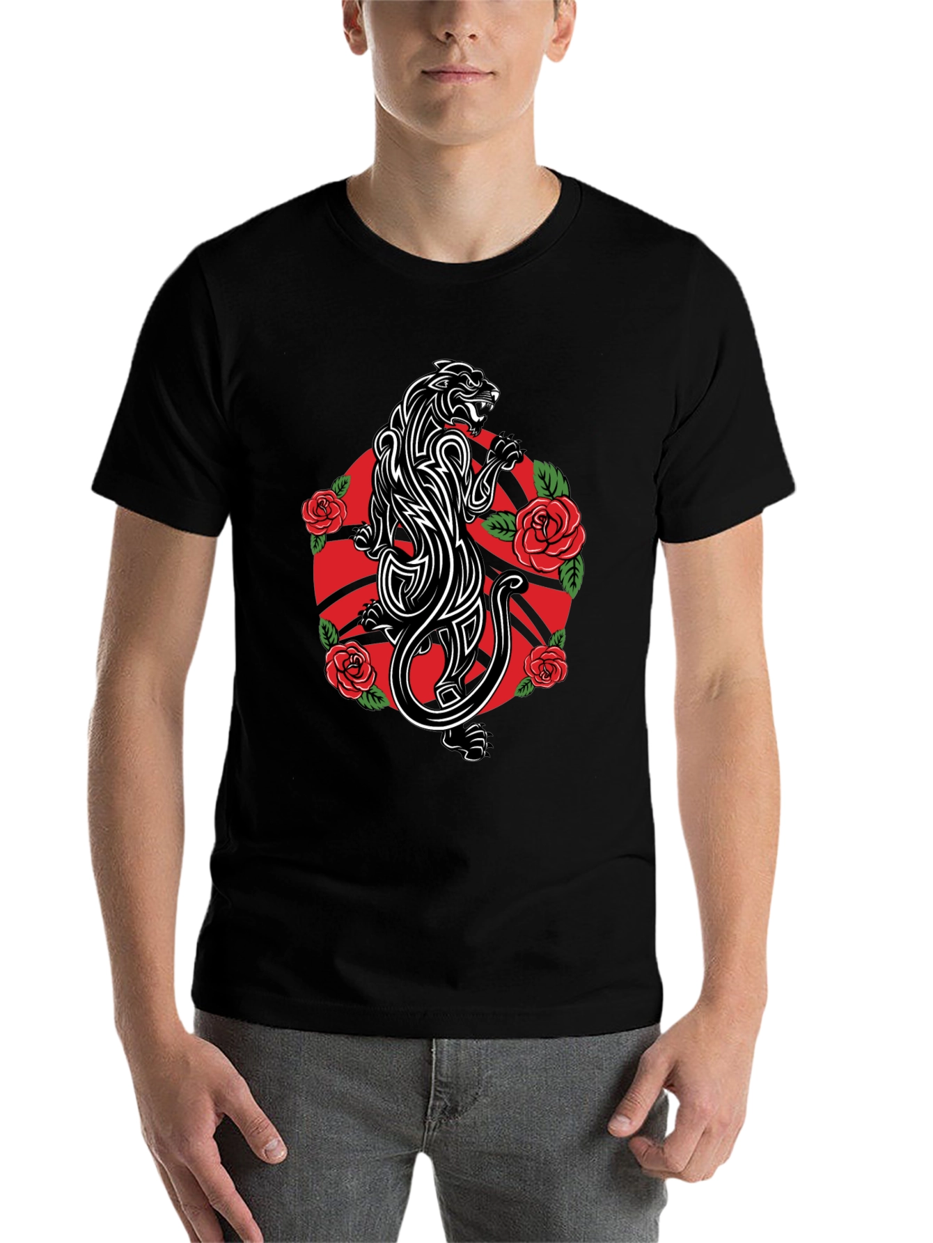 Black Panther & Roses Graphic Tee - Black view 7
